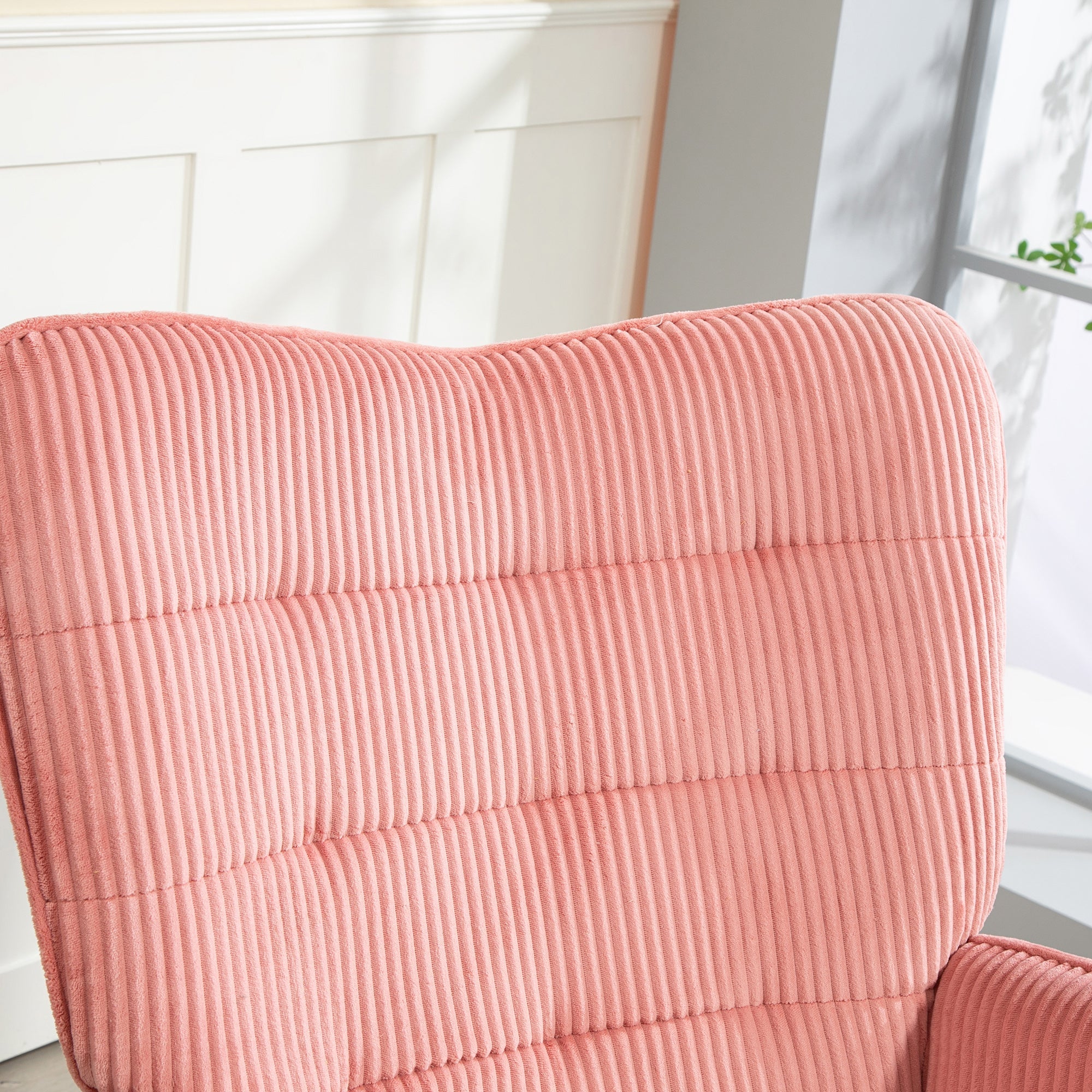 Rocking Chair Armrest Wooden Runners Recliner, Corduroy Pink