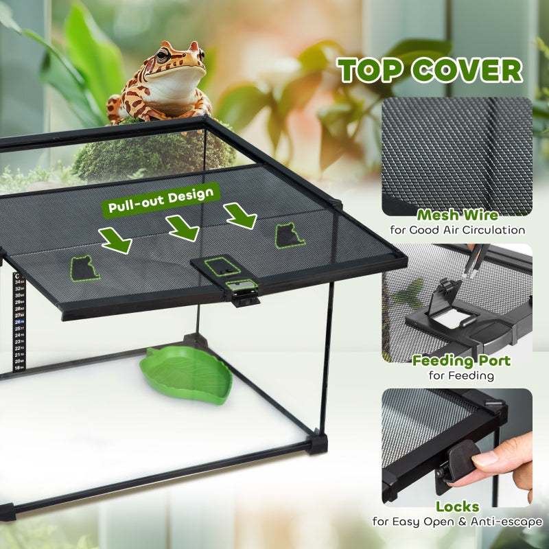 Glass Reptile Terrarium Vivarium Habitat with Thermometer, Large 50x30x35cm