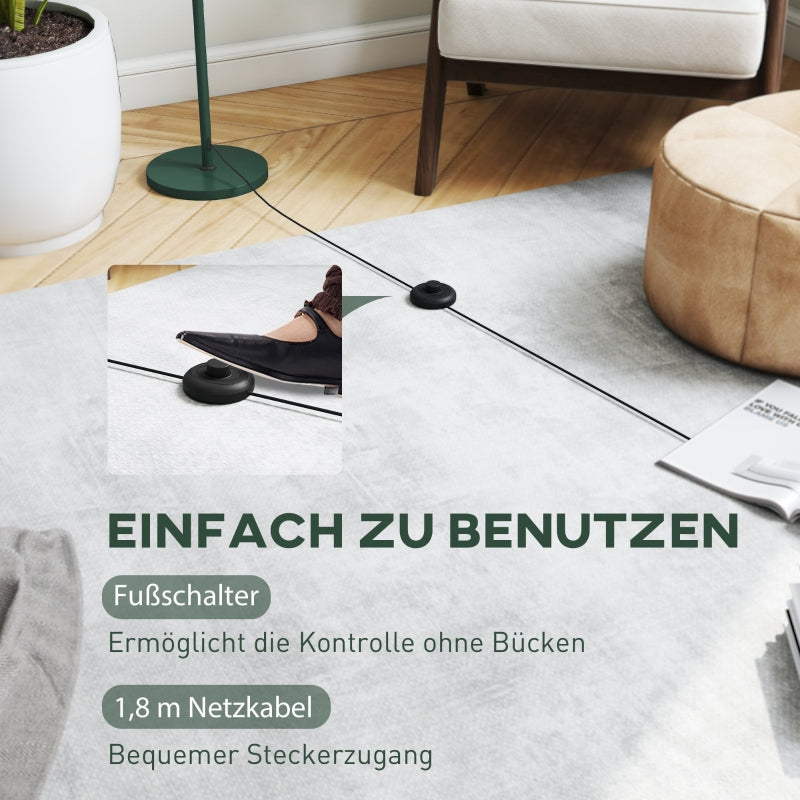 Floor lamp with round shade, reflective light, foot switch, steel stand, green