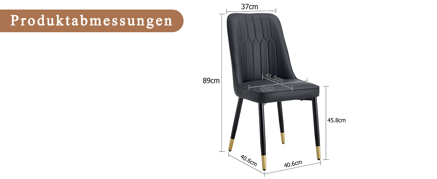 2-Piece Dining Chair Modern PU Leather Back Cushion Metal Legs Black