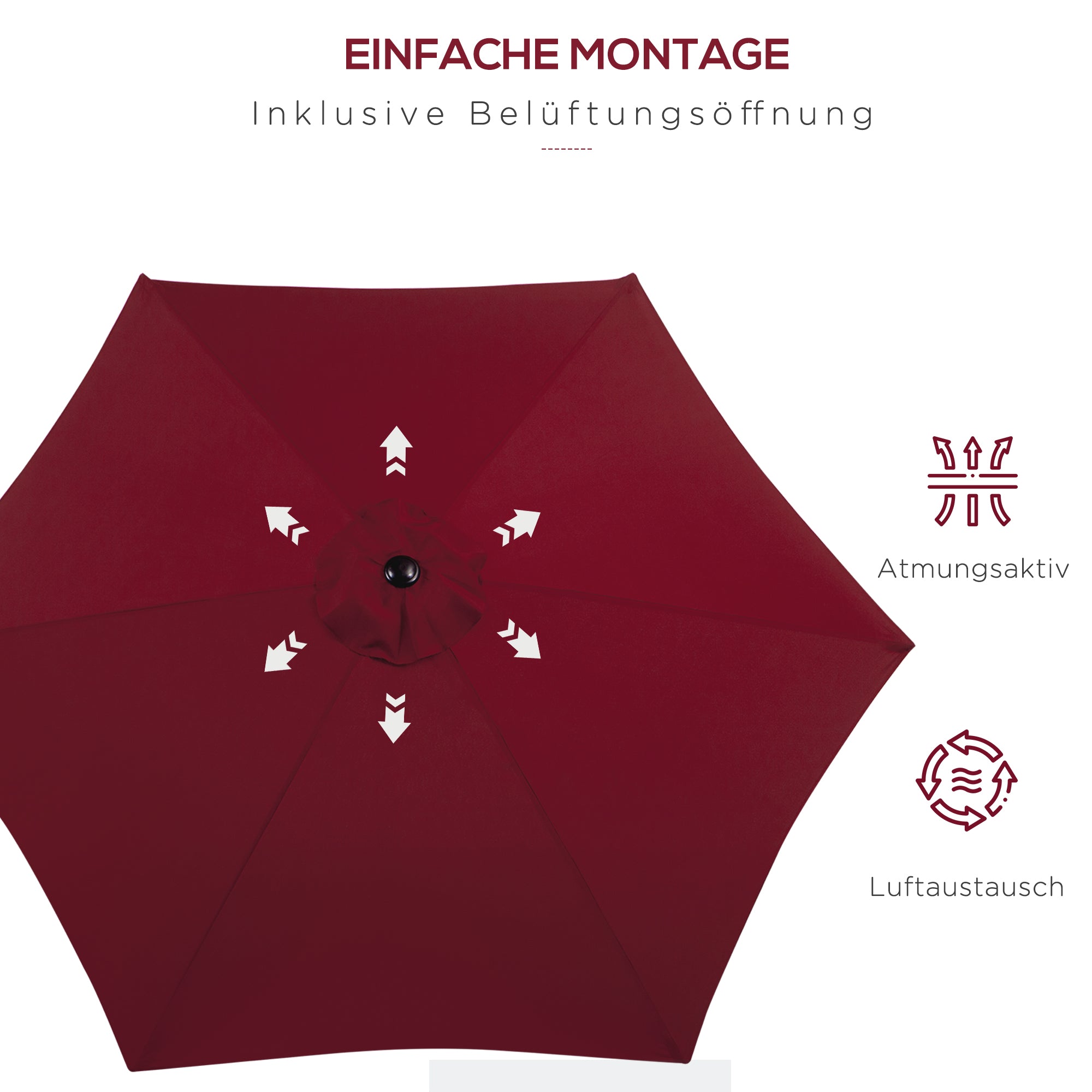 Folding Parasol Garden Umbrella 2.6m Aluminum Hand Crank, Red Polyester