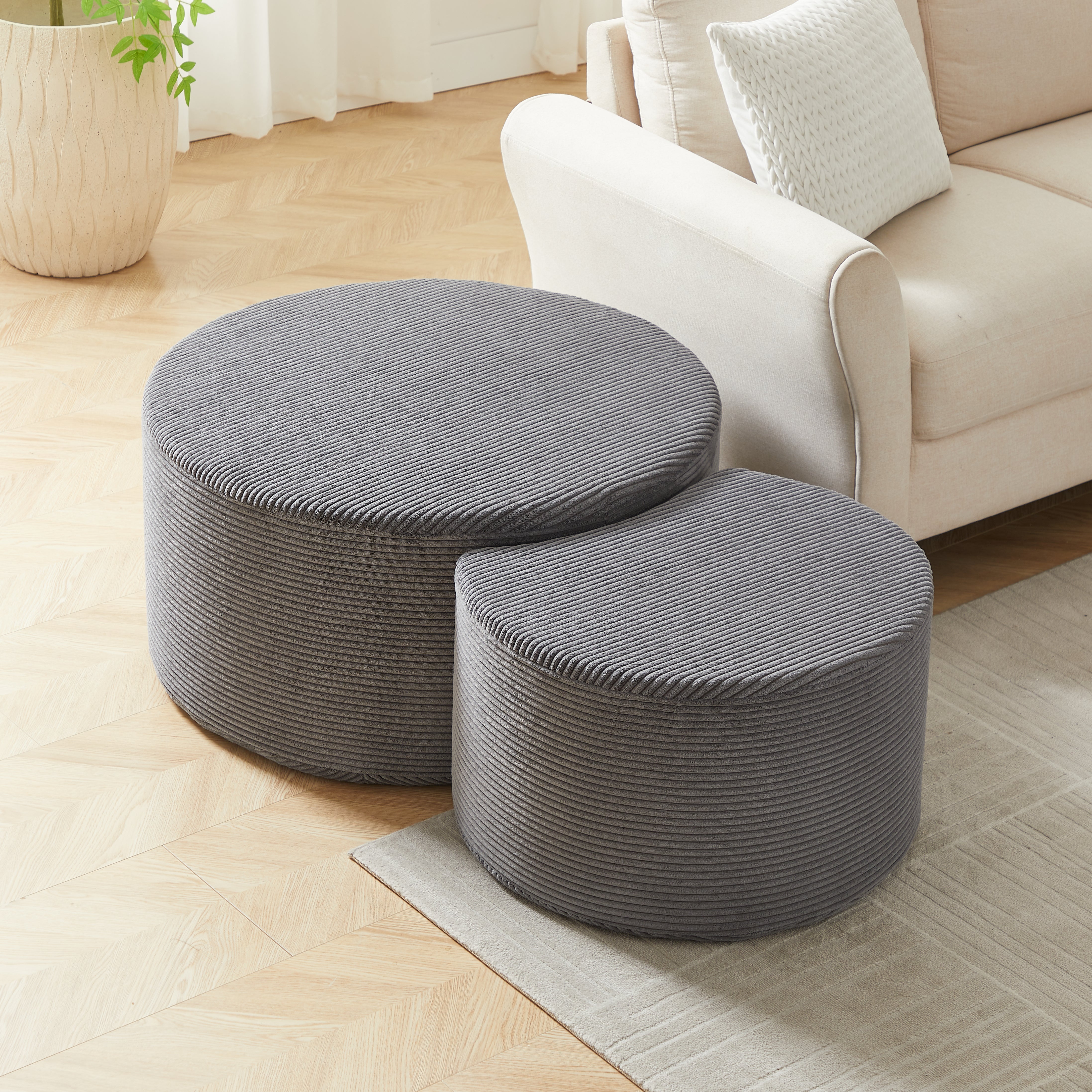 Coffee Table Set, 2-Piece Upholstered Round Foam