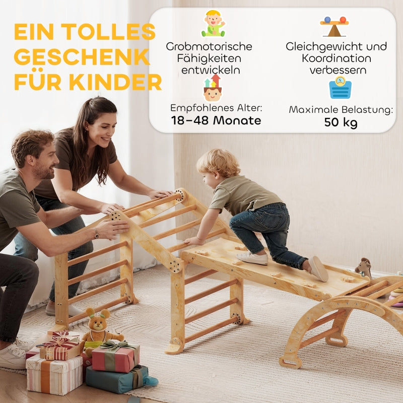 Indoor Climbing Frame 9-in-1 Ramp Slide Chalkboard - Wood
