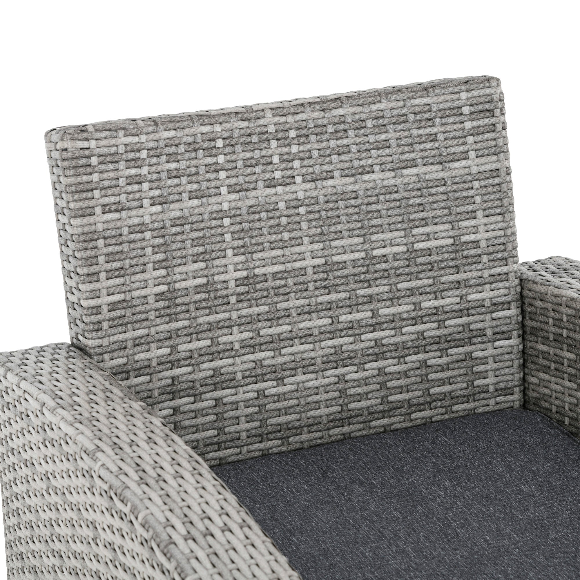 6 Pieces PE Rattan Garden Furniture Set, Three-seat Sofa, Armchairs, Footstools, Aluminium, Light Grey