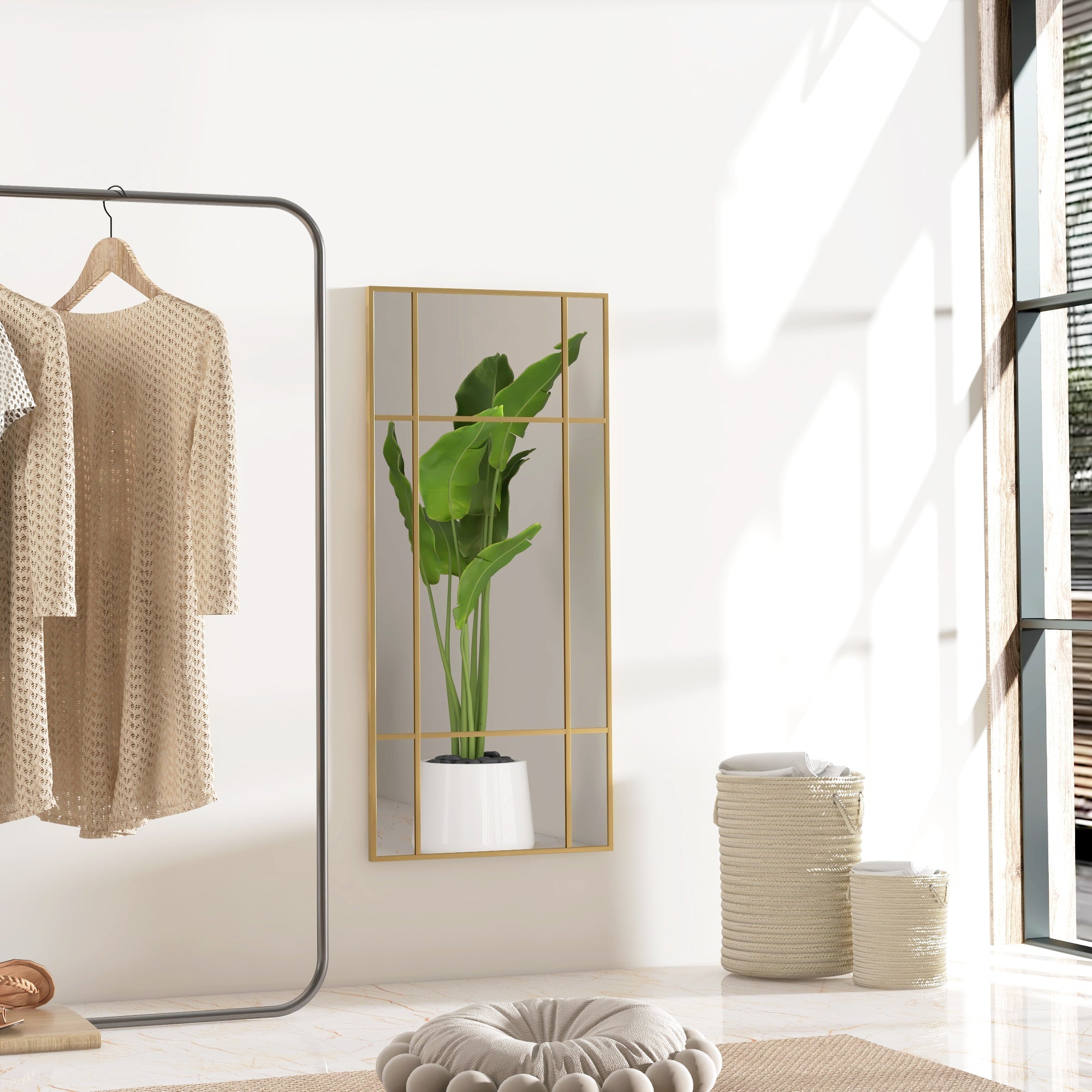 Wall Mirror 110 x 50 cm Decorative Rectangular Metal Frame, Gold