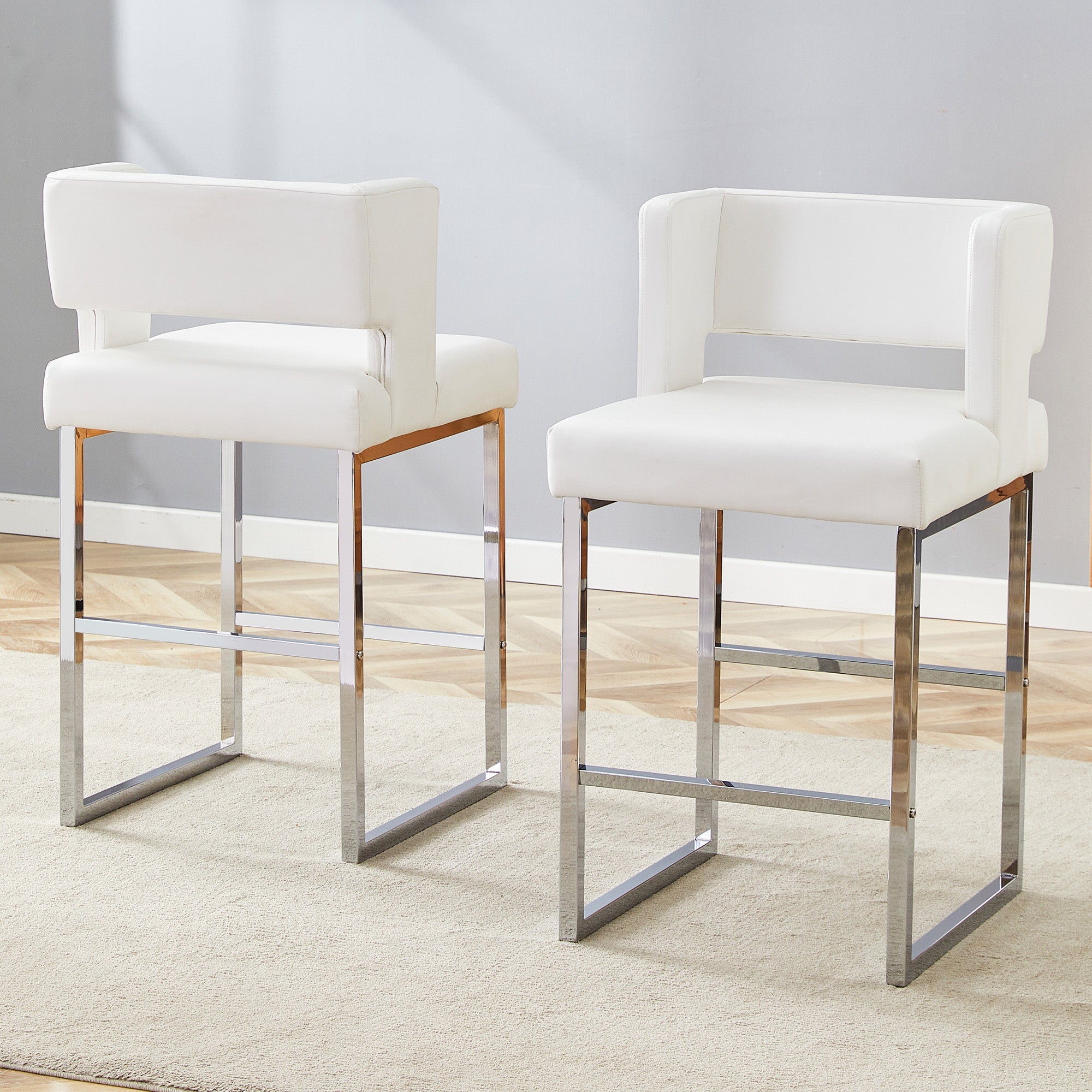 Bar Stools 2-Pack Nordic Style Modern Square Design Silver Metal Legs
