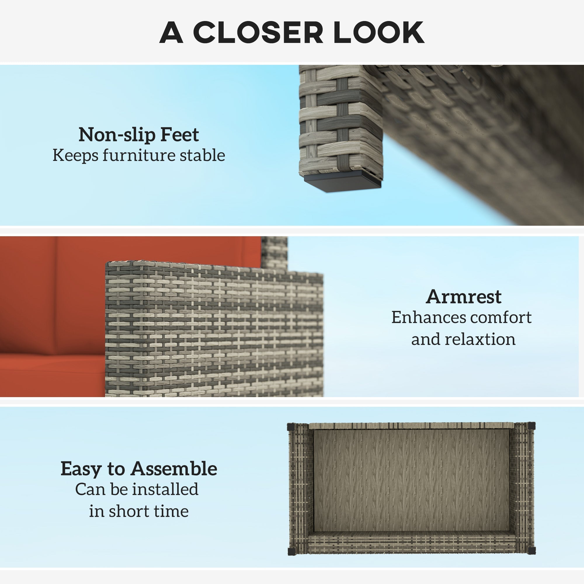 Rattan Sofa, 2 Seater Garden Loveseat with Cushions, Wicker, Grey