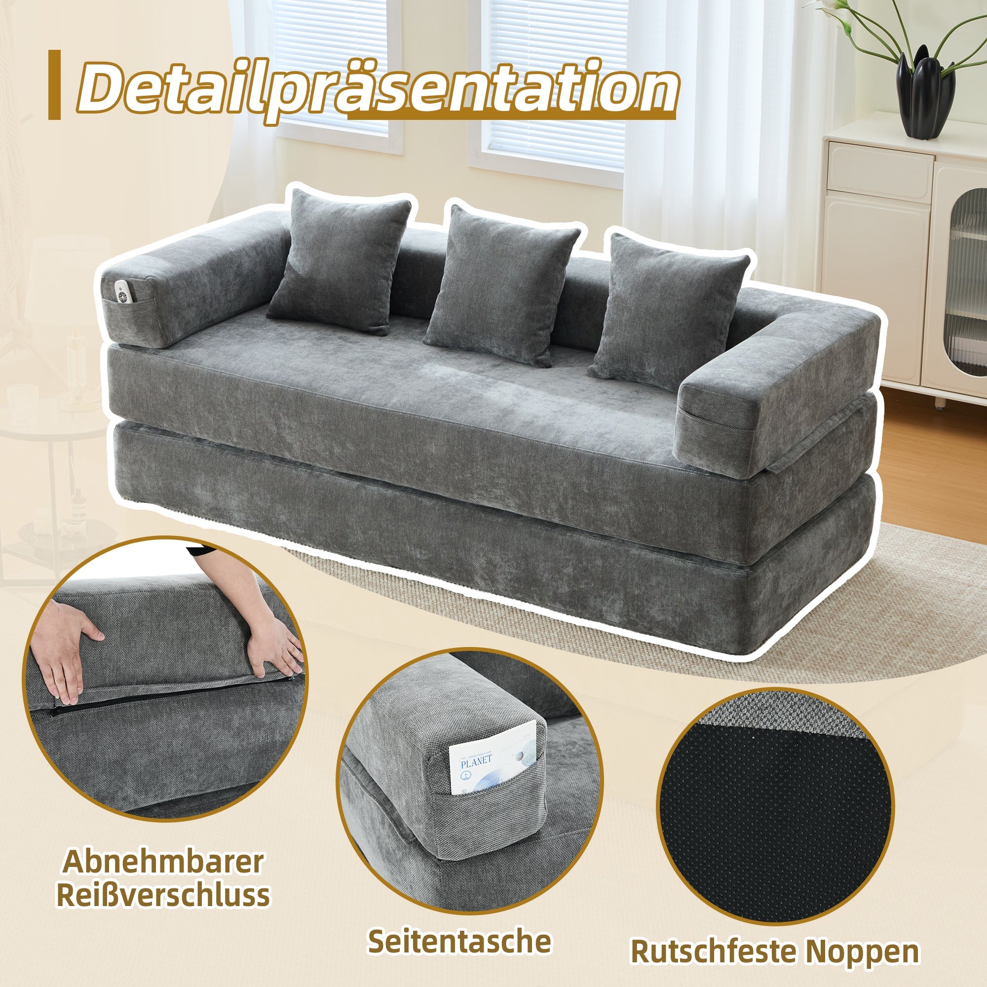 Modular Chenille Block Sofa - Super Soft, Combinable with Side Pockets - Chenille Fabric