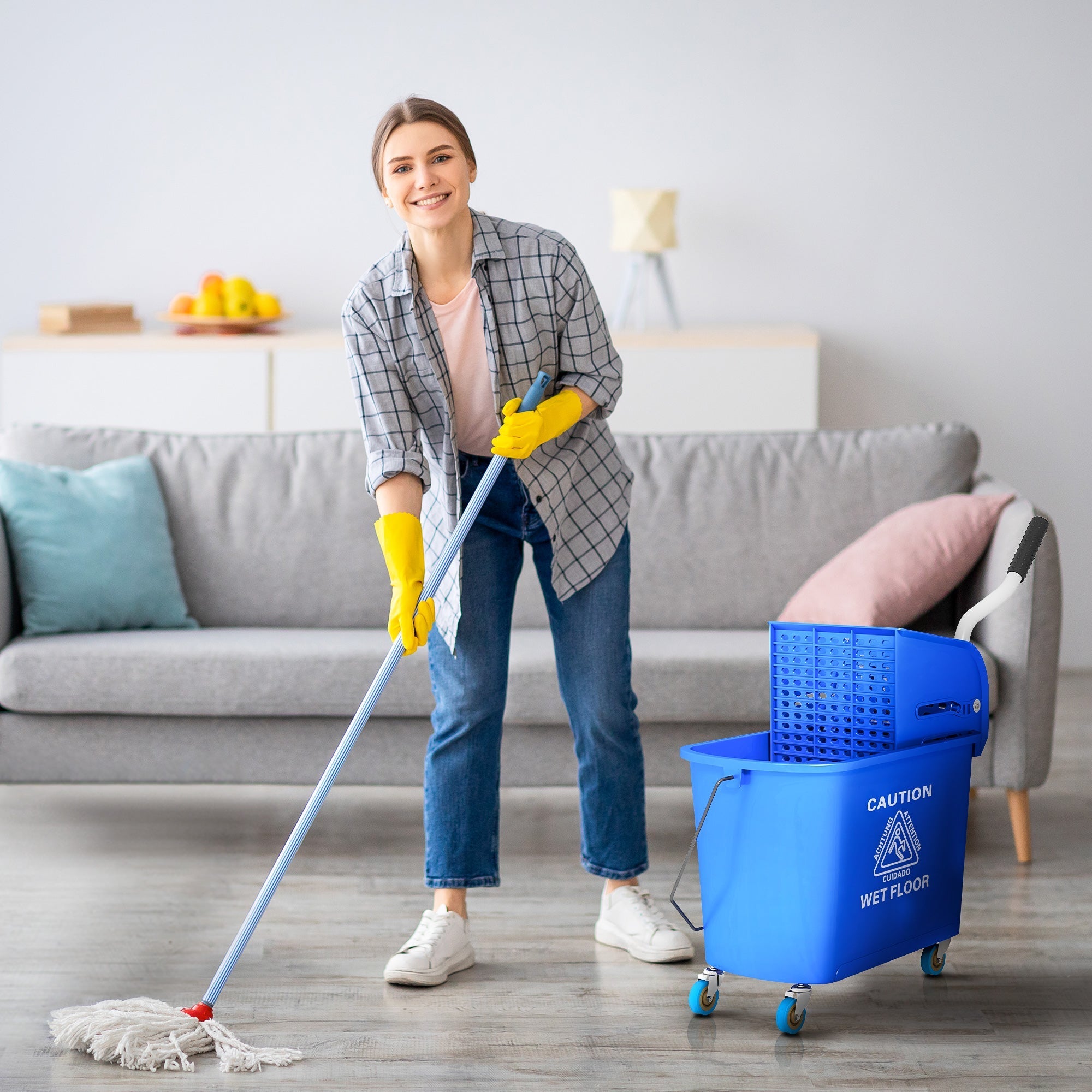 Reinigungswagen, 20L mit Schleuder und Trennsystem, Blau