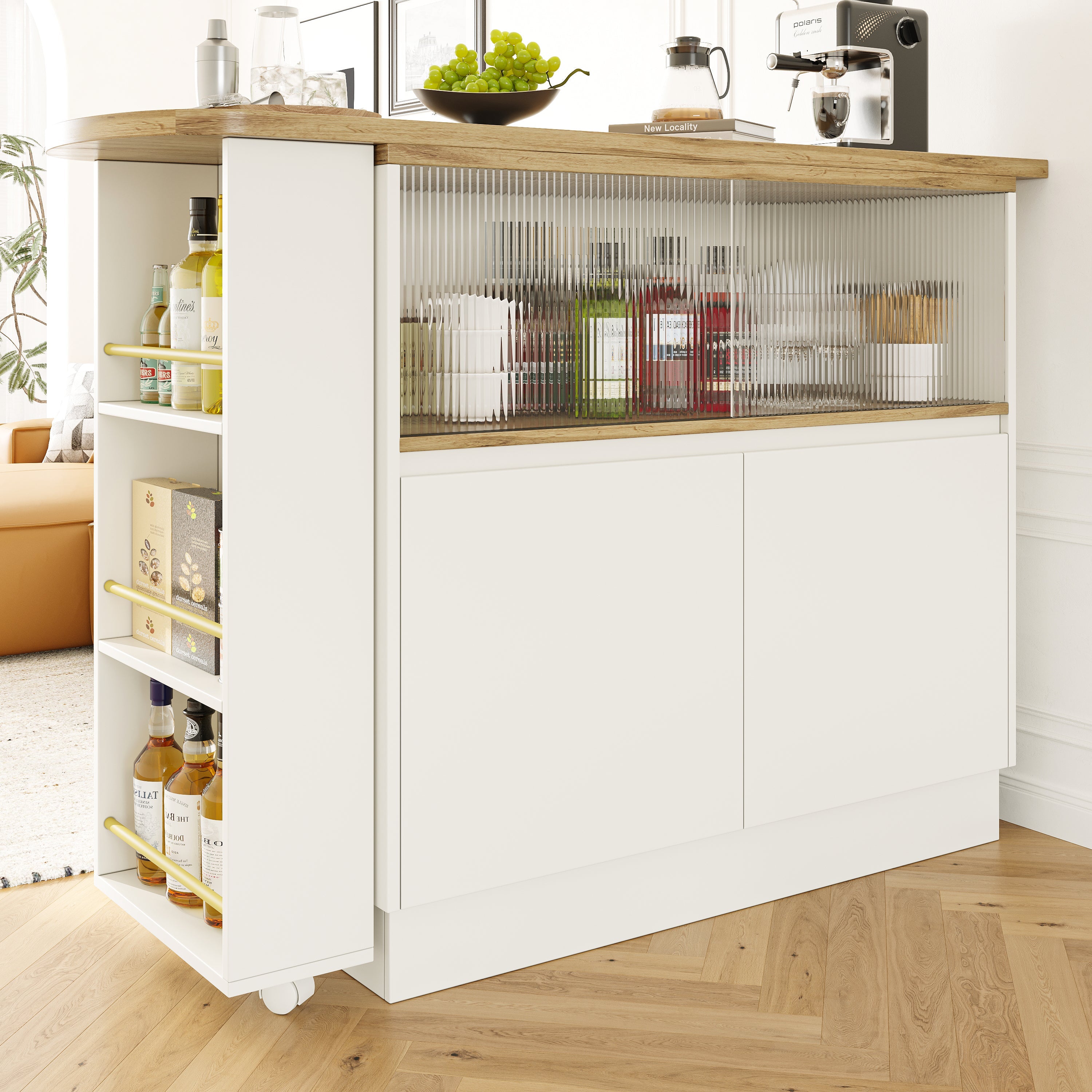 360° Swivelling High Table (90x45x100cm) with Sliding Glass Door & Storage, White MDF