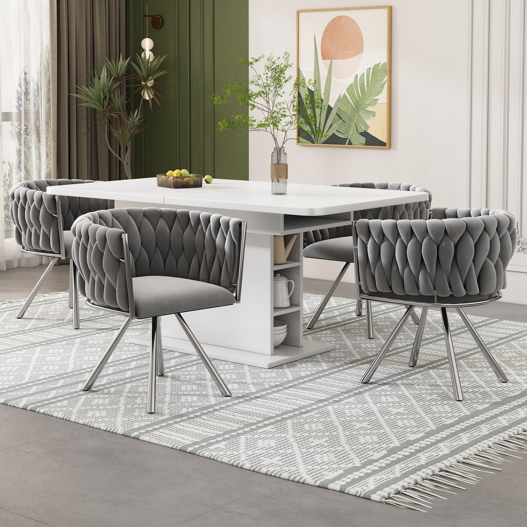 Velvet Dining Chair Set of 2 Swivel Metal Legs - Grey/Silver