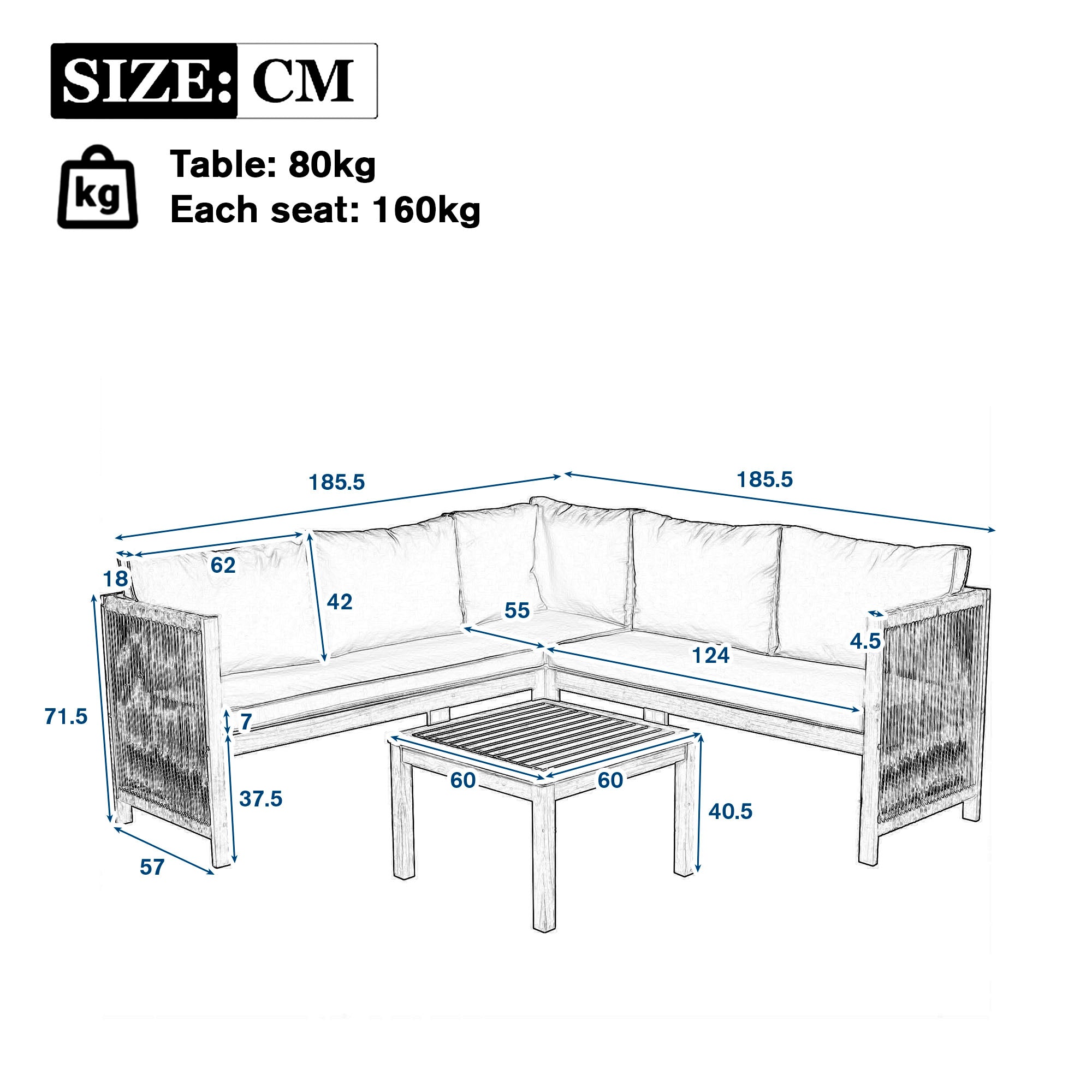 Garden Furniture Set with Corner Sofa and Acacia Wood Coffee Table, Grey