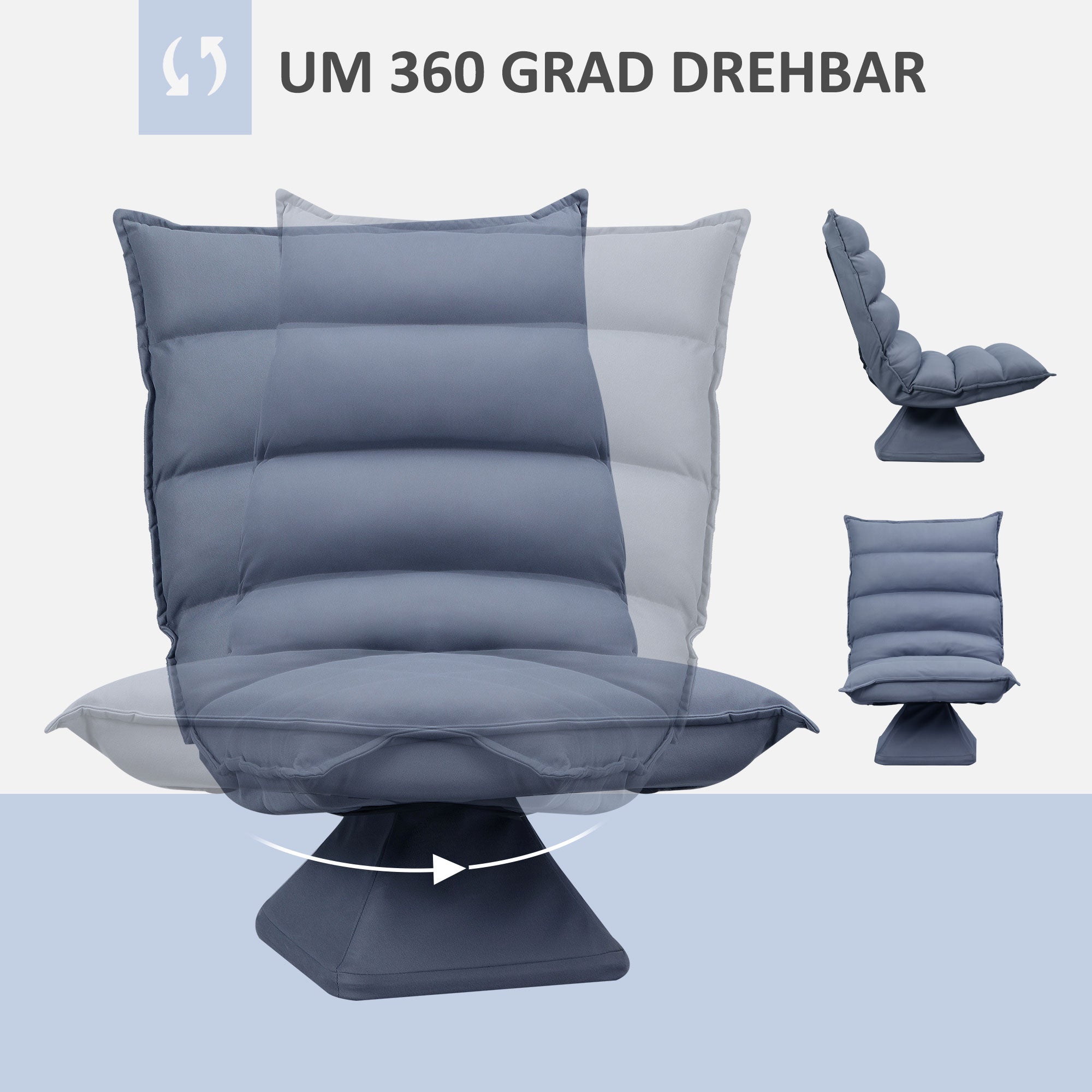 Floor Chair Recliner Adjustable Backrest Swivel Meditation Microfiber Cloth, Grey