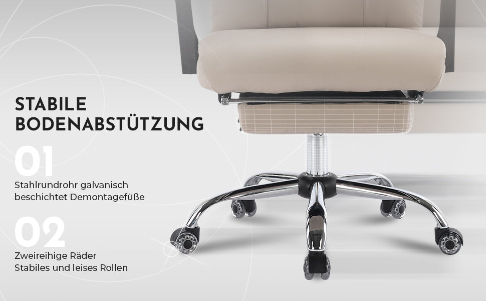 Ergonomic Executive Office Chair - Height Adjustable Swivel Double Lumbar Support - Beige PU Leather