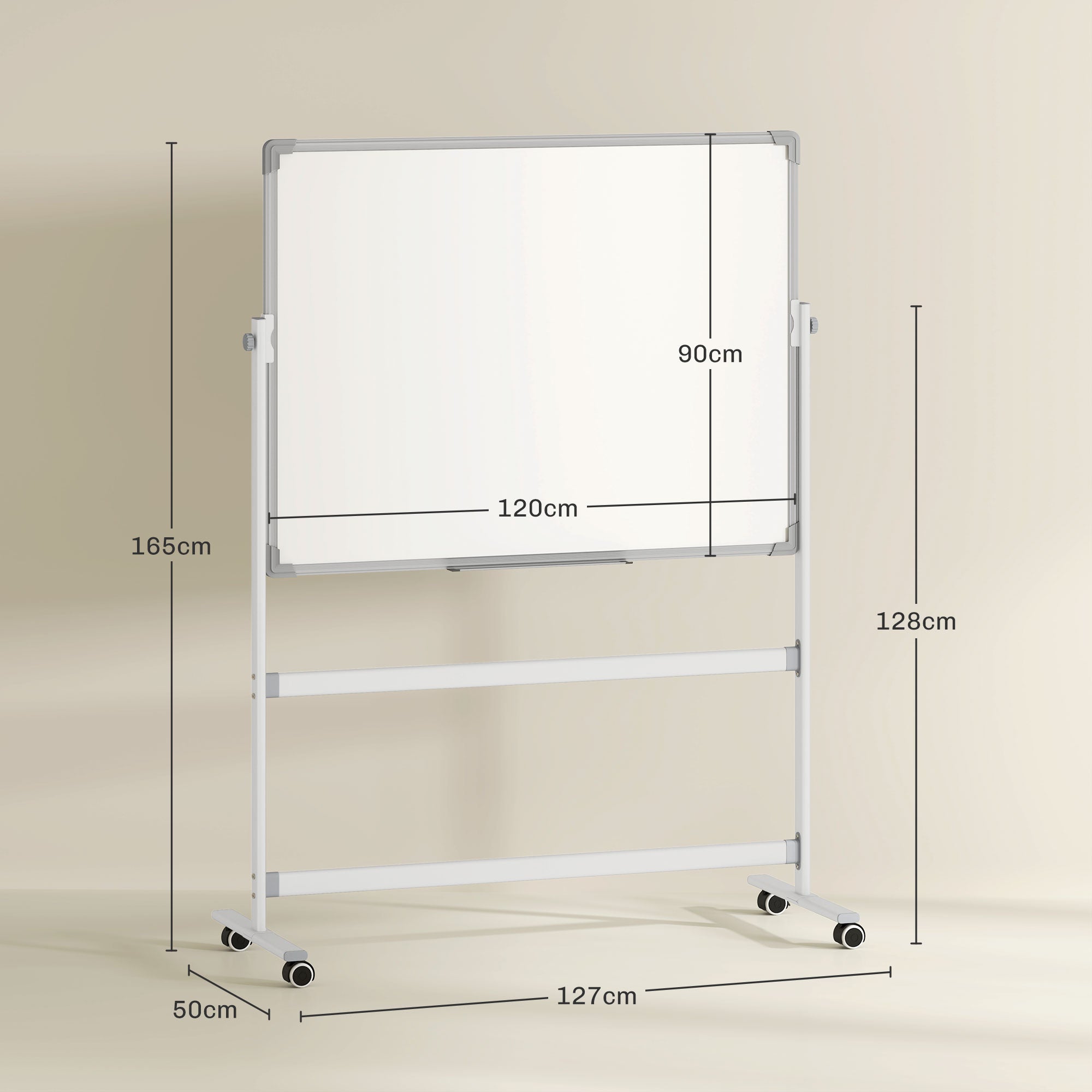 Magnetic Whiteboard 120 x 90 cm Double-Sided with Stand and Wheels, Silver