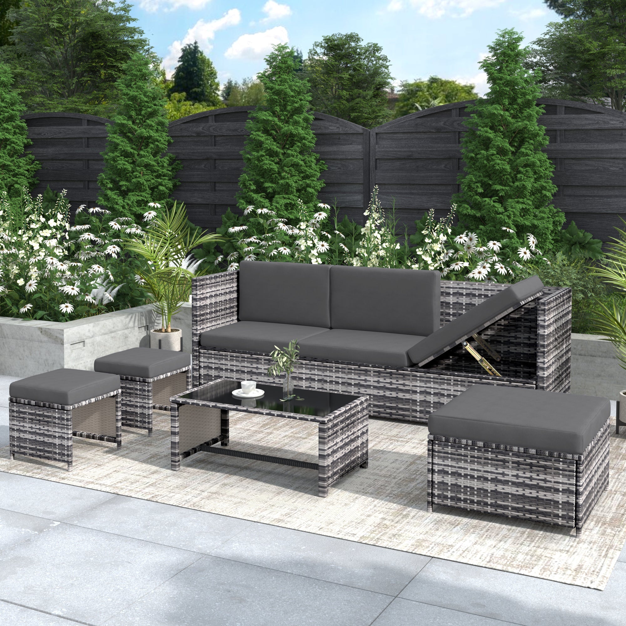 Lounge Set, Garden Furniture Rattan Sofa Seating Group, Grey