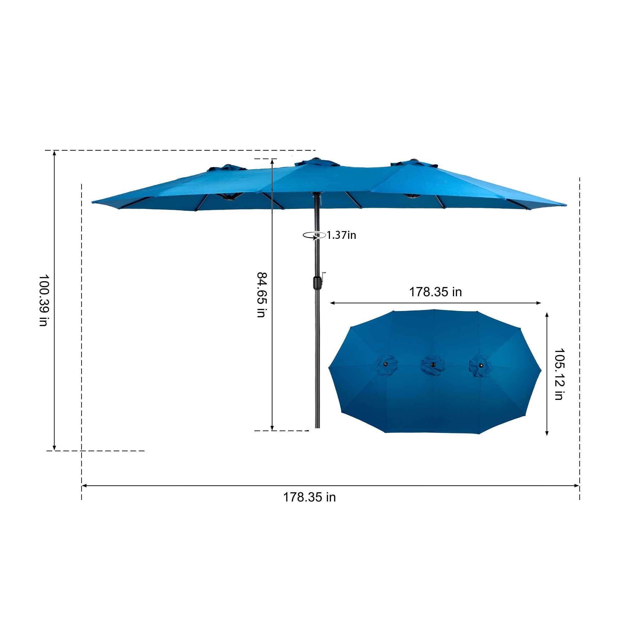 14.8 Ft Double Sided Outdoor Umbrella Rectangular Large with Crank, Dark Blue