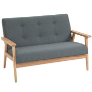 Doppelsitzer-Sofa, 2-Sitzer, kompaktes Design, Leinen & Kautschukholz, Grau