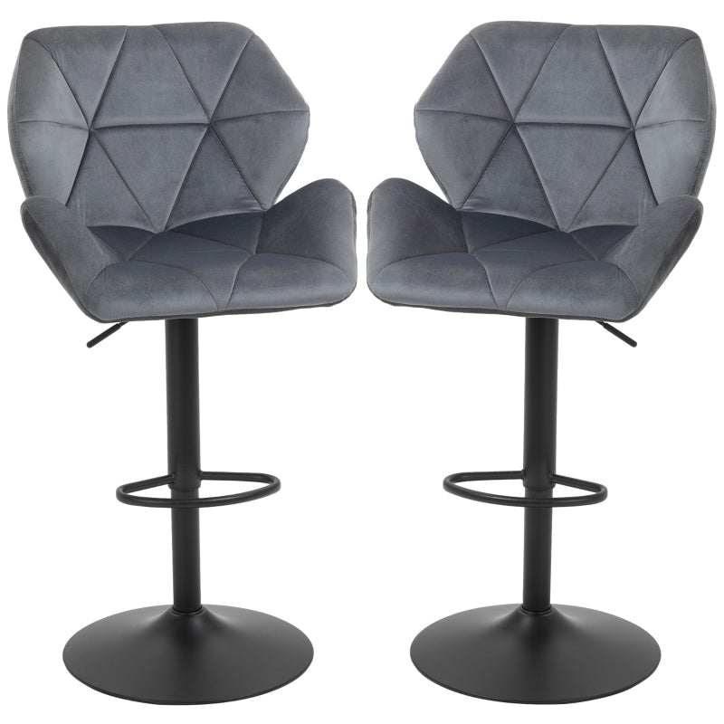 Set of 2 Bar Stools Upholstered Height Adjustable 360° Swivel Backrest - Velvet Look