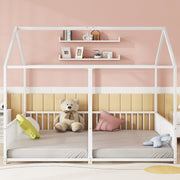 Metal Children's Bed 90x200cm House Design Railing Ladder - White