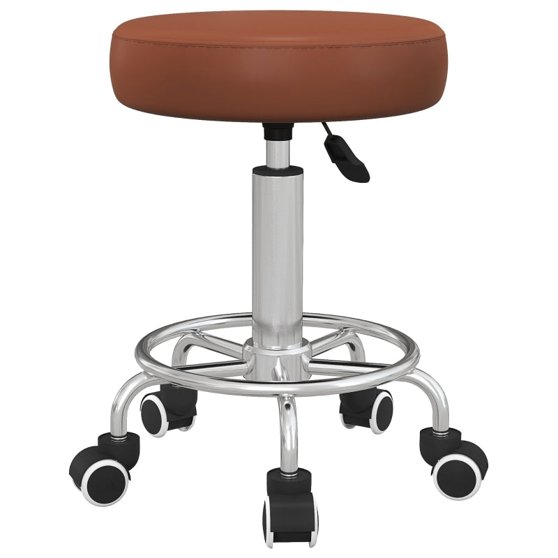 Rolling Stool Chair, Height Adjustable with Wheels for Salon Spa, PU Leather Brown
