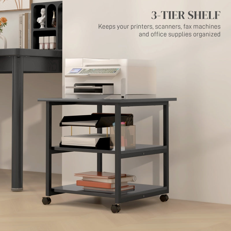 Three-Tier Printer Stand with Wheels, Steel Black