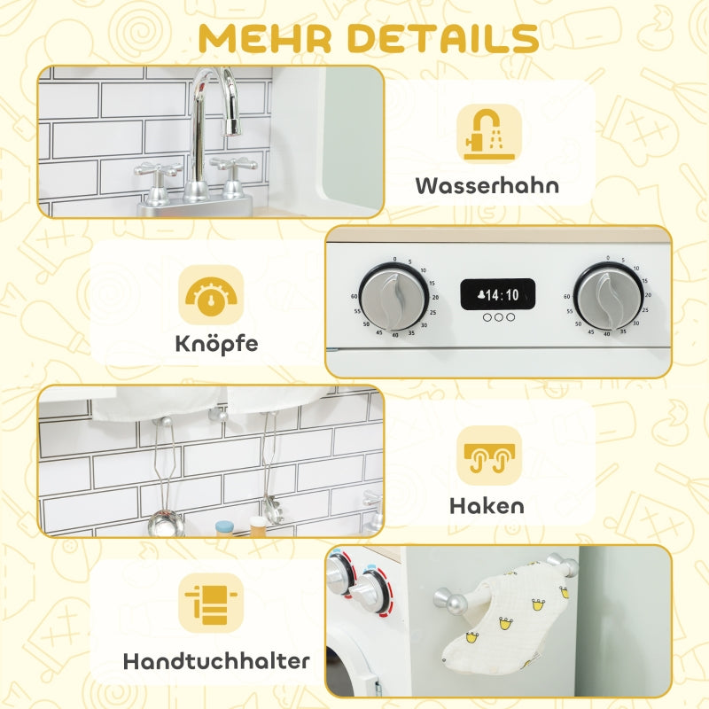 Children's Play Kitchen with Oven Sink and Accessories, White