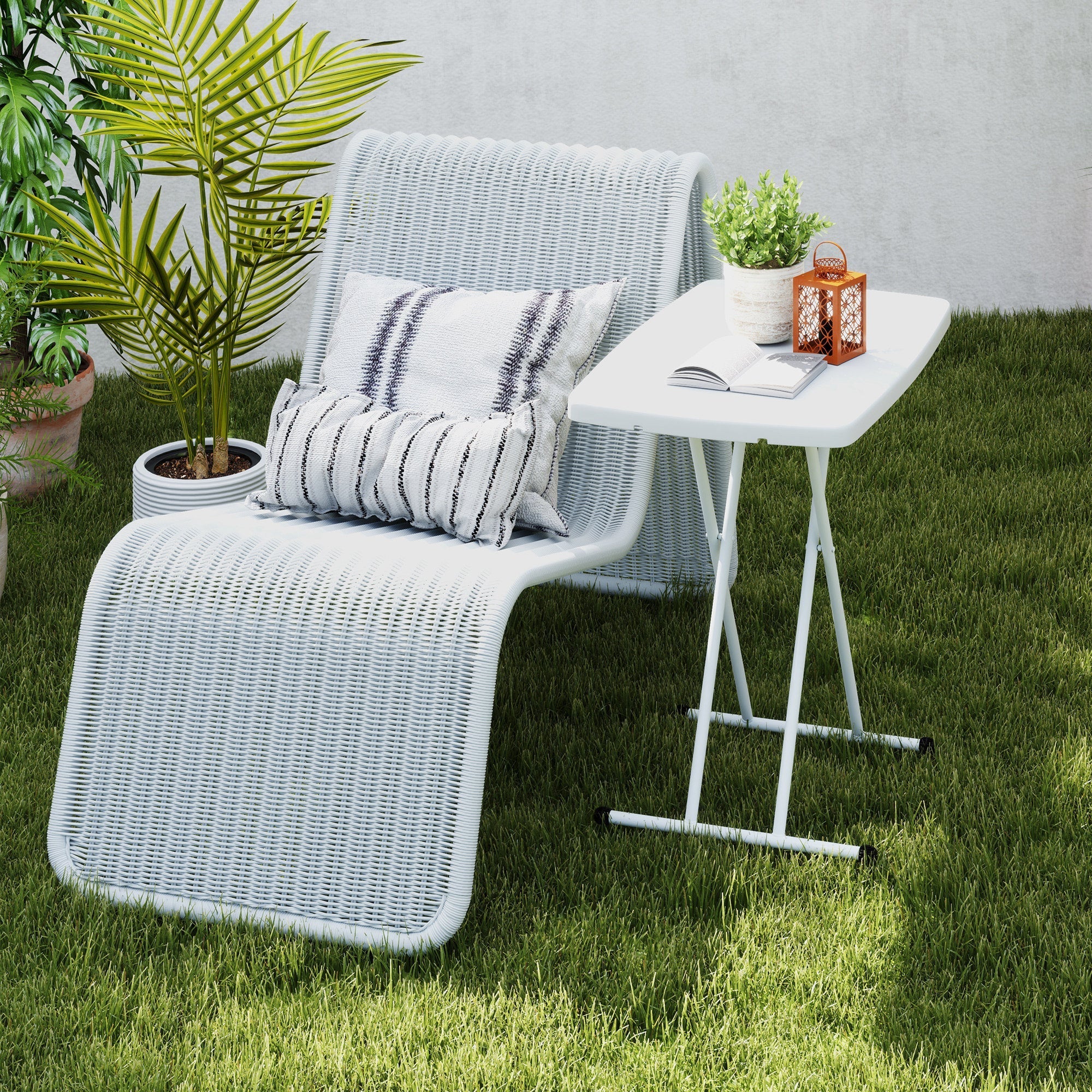 Side Table, Height-Adjustable Foldable Outdoor/Indoor, 76x50x74cm, Plastic White
