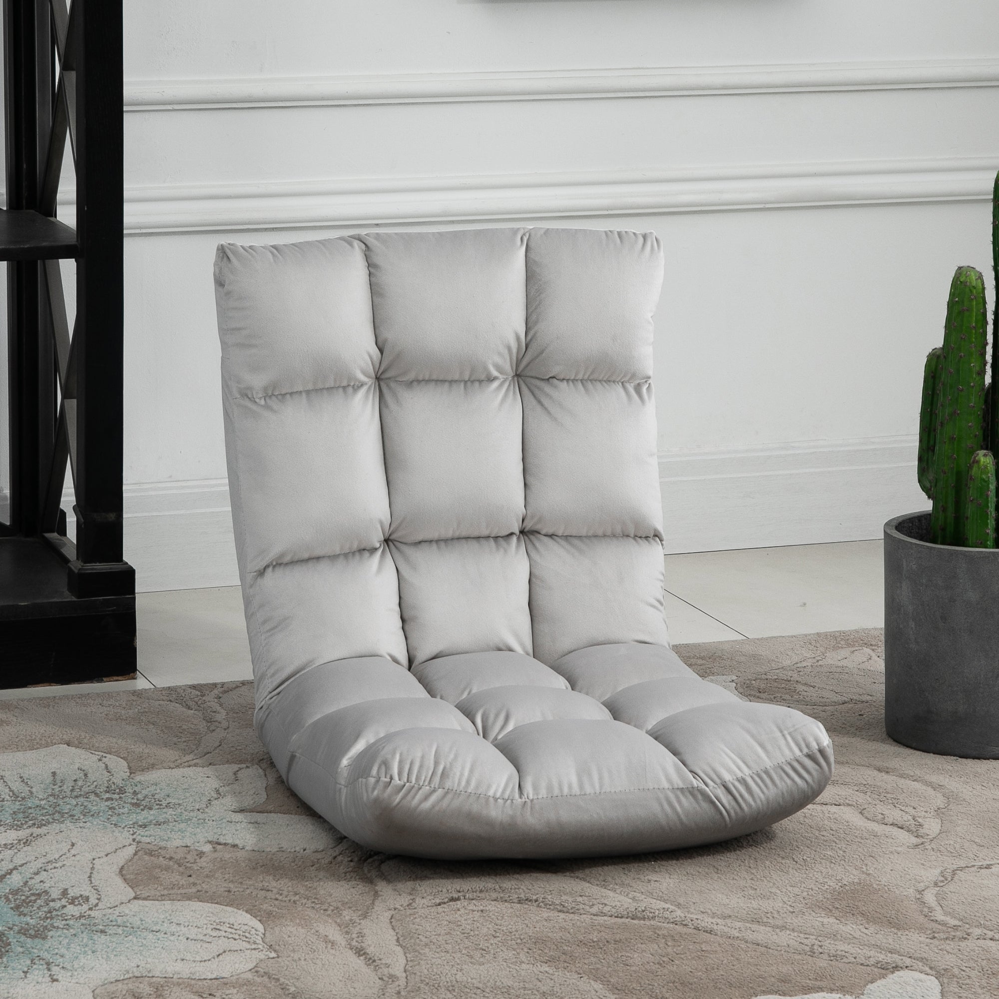 Folding Floor Chair Lounger 3-in-1 Adjustable 13 Position, Gray Metal Foam
