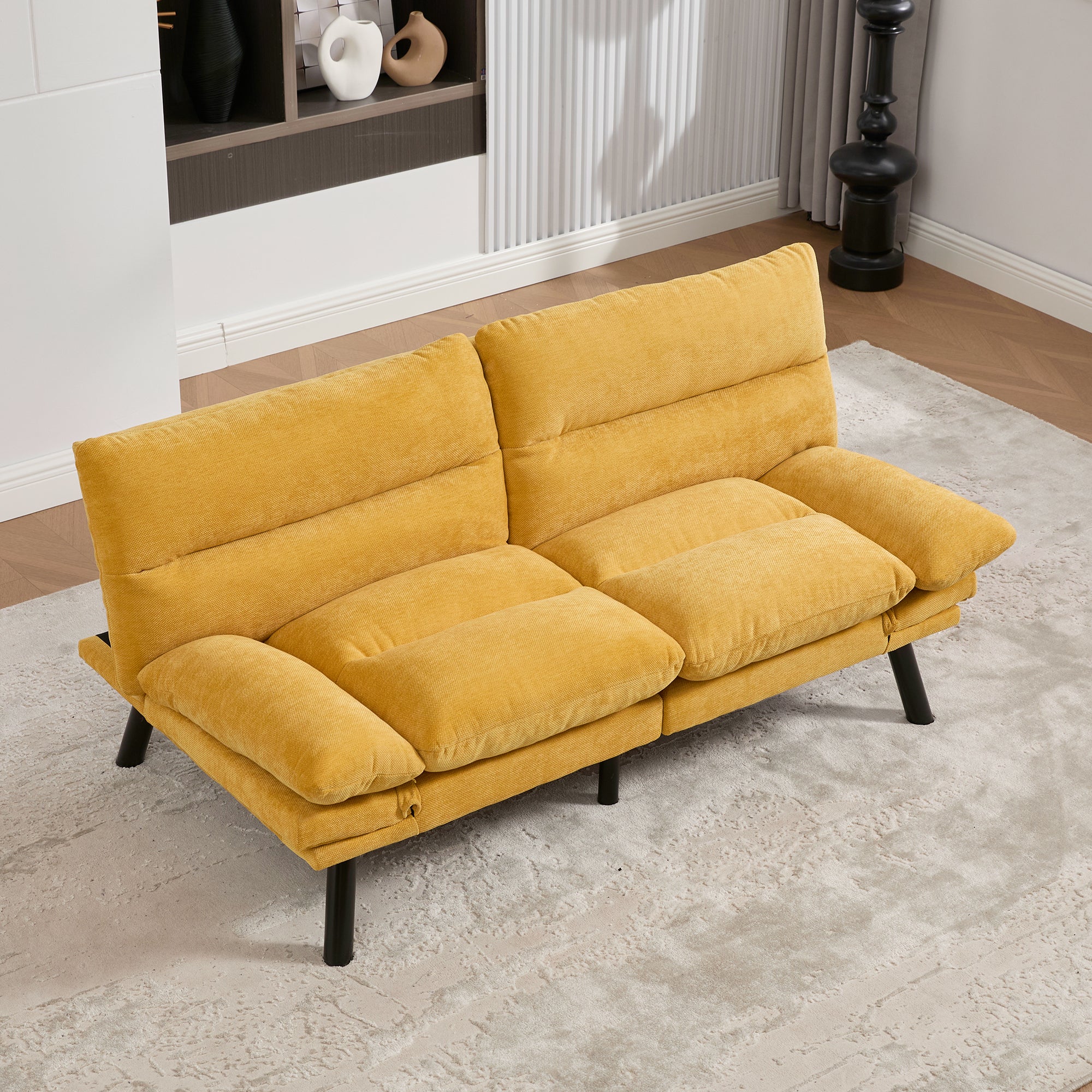 Two-Seater Sofa Ergonomic Adjustable Metal Legs, Chenille