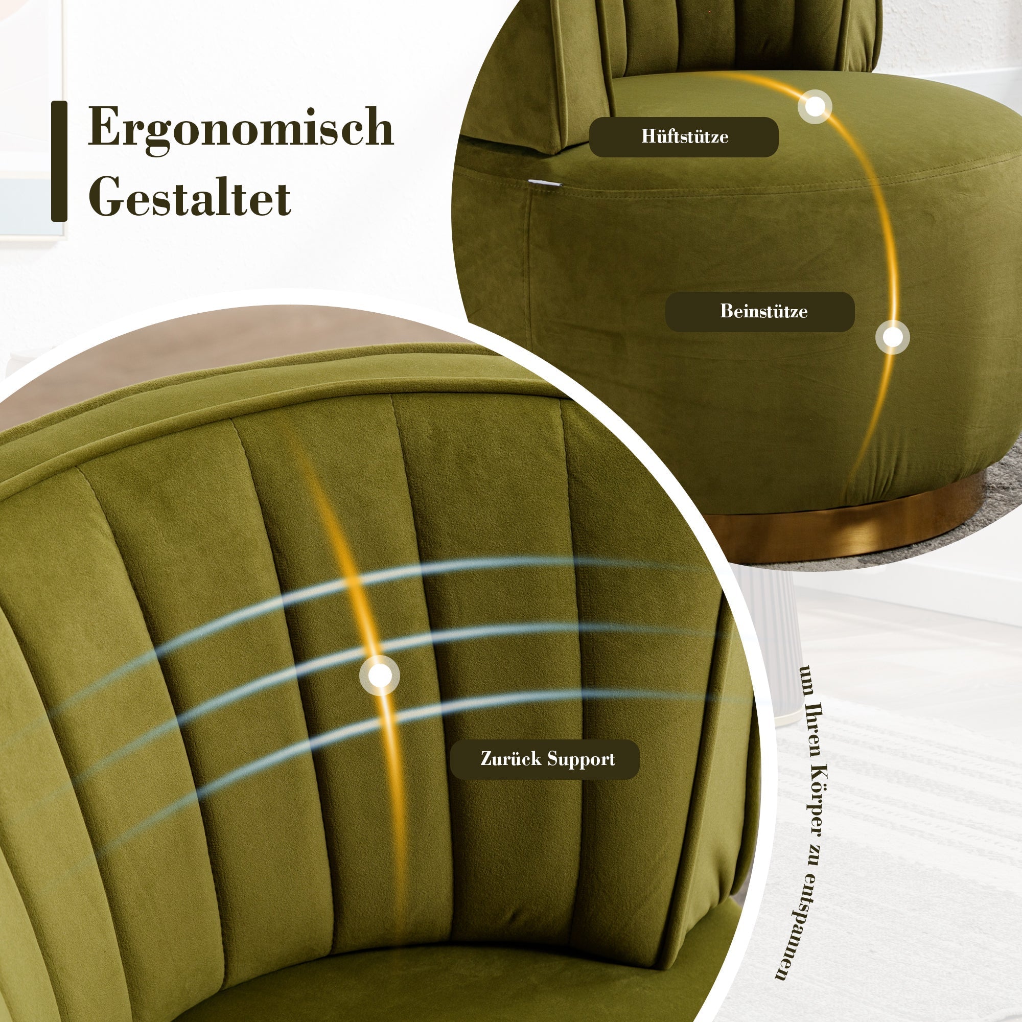 Swivel Shell Chair 360° Velvet - Olive Green