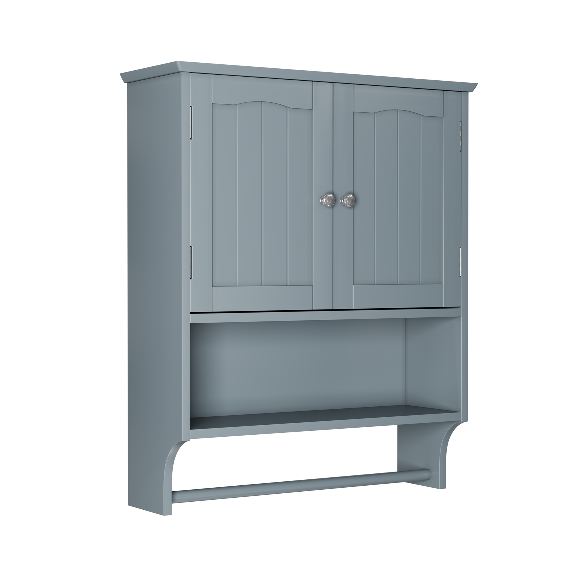 Bathroom Wall Cabinet, 2 Doors, Open Shelves & Towel Rail, Grey