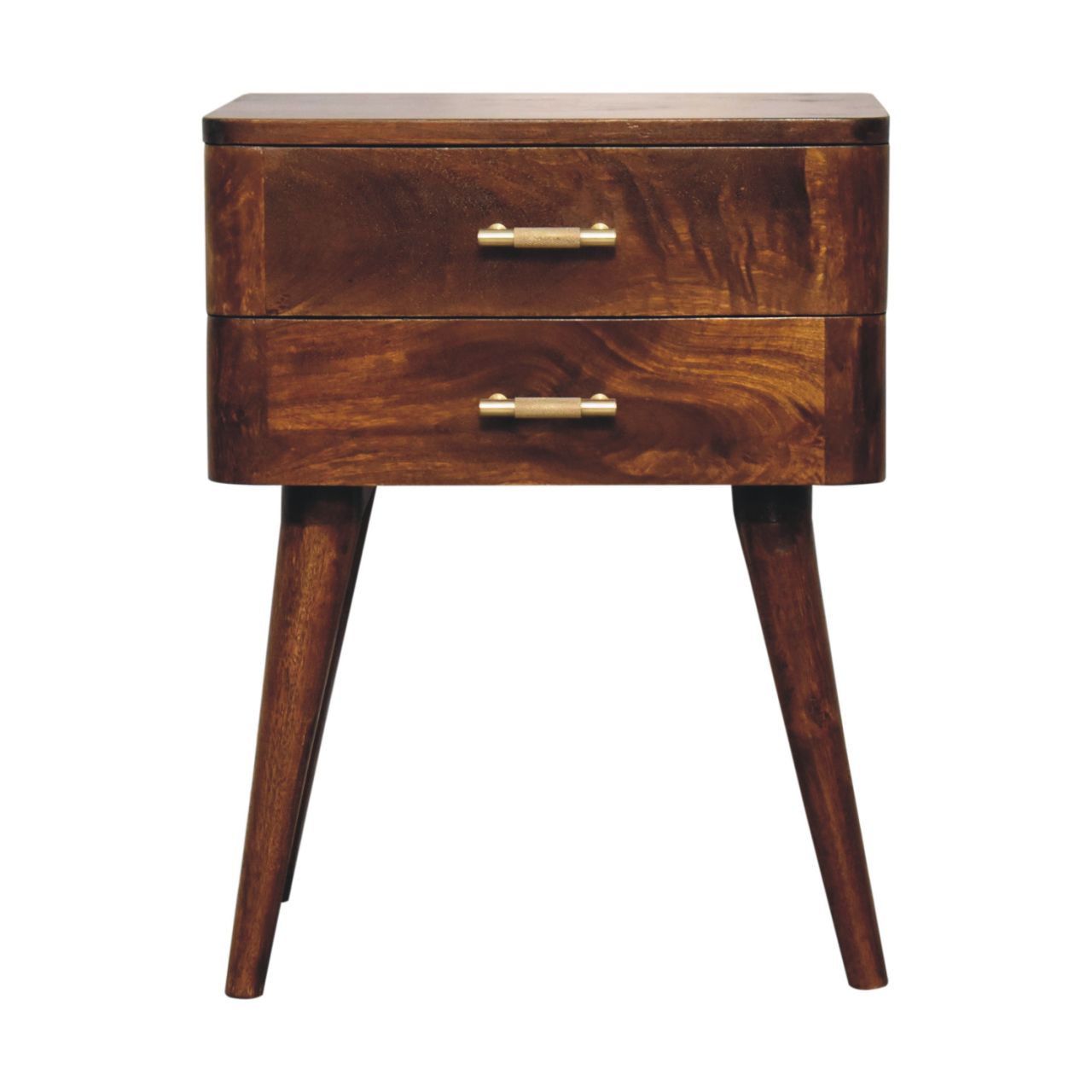 Solid Wood Bedside, T-Bar Nordic 2 Drawers, Dark Brown Chestnut