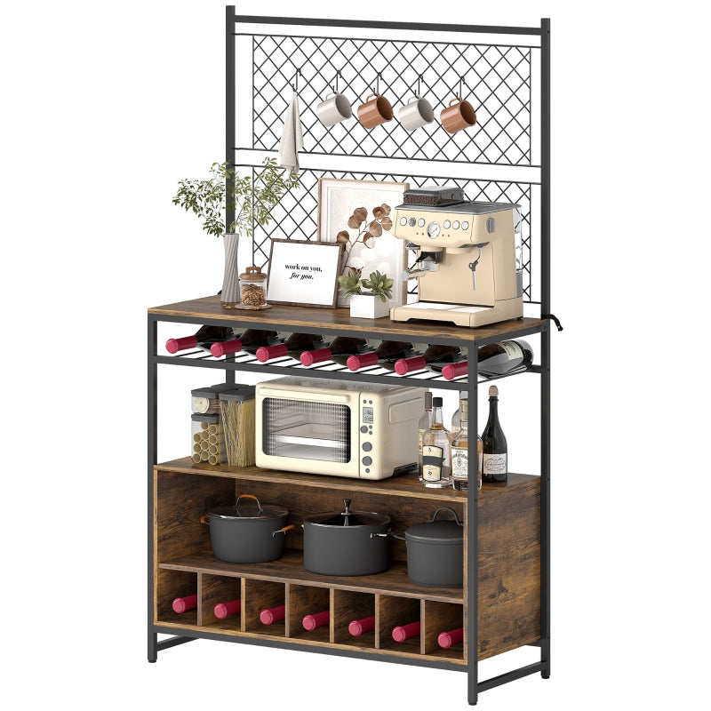 Küchenregal mit Arbeitsplatte, Gitterplatten, 5 Haken, Braun