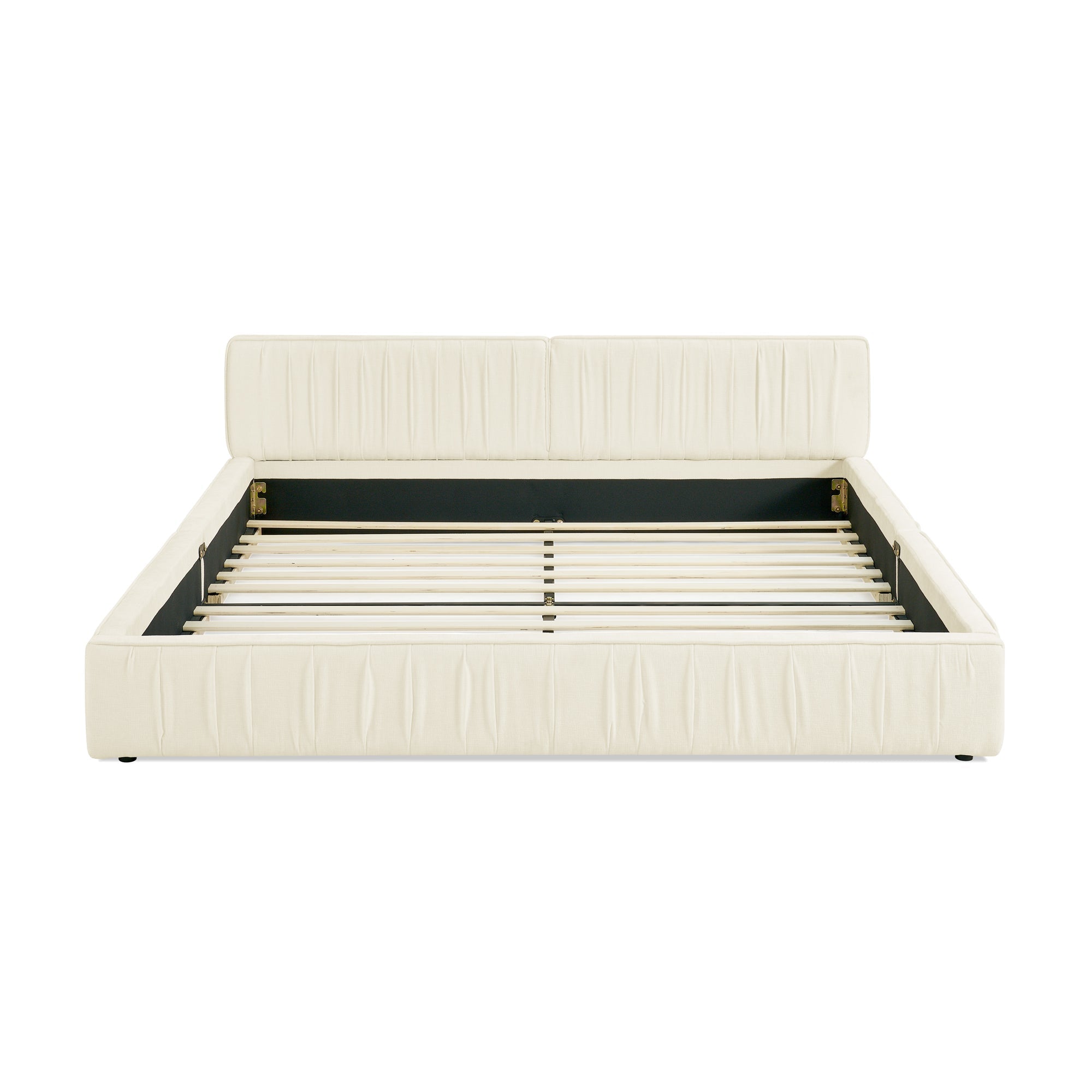 Double Bed 140x200cm Chenille Cover Eucalyptus Frame - Beige