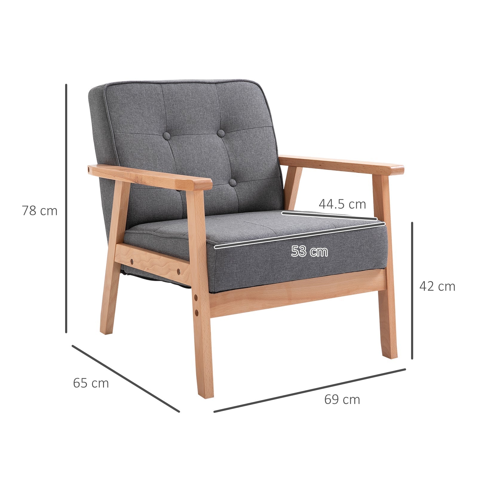 Minimalistic Accent Chair with Padded Wooden Frame - Dark Grey
