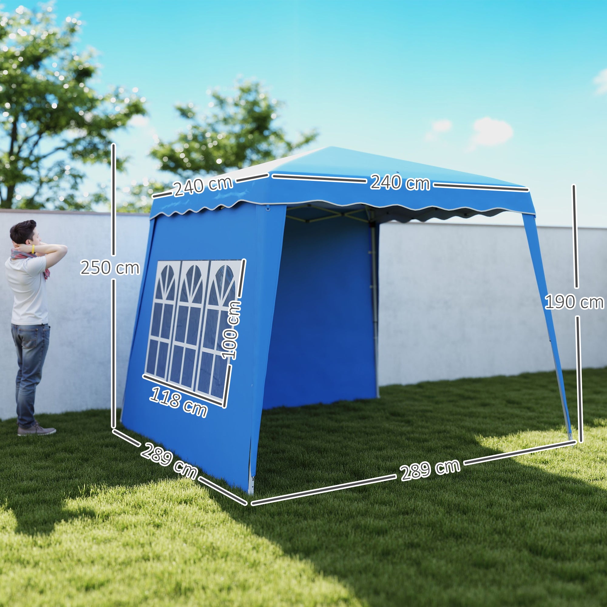 Two Wall Pop Up Gazebo 2.4x2.4m Blue