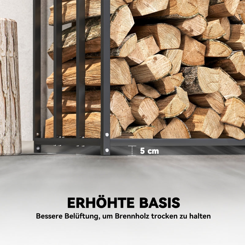 Firewood Rack Steel with Fabric Cover, 300kg Load Capacity, Black