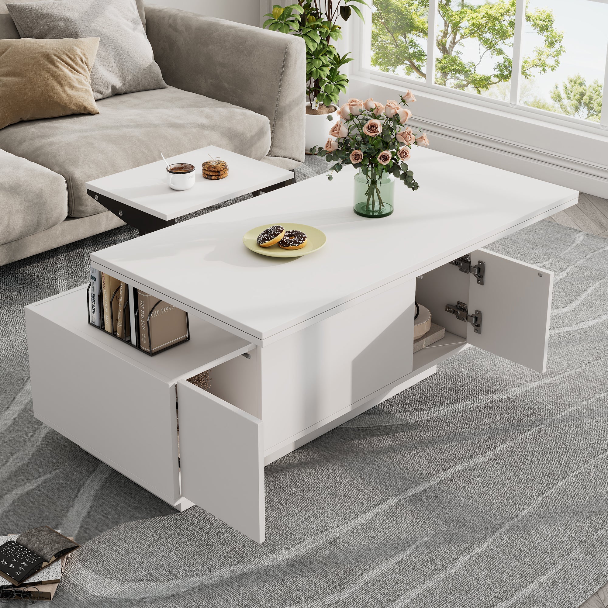 Modern Coffee Table with Double Lift-Top, Hidden Storage, 50kg Capacity
