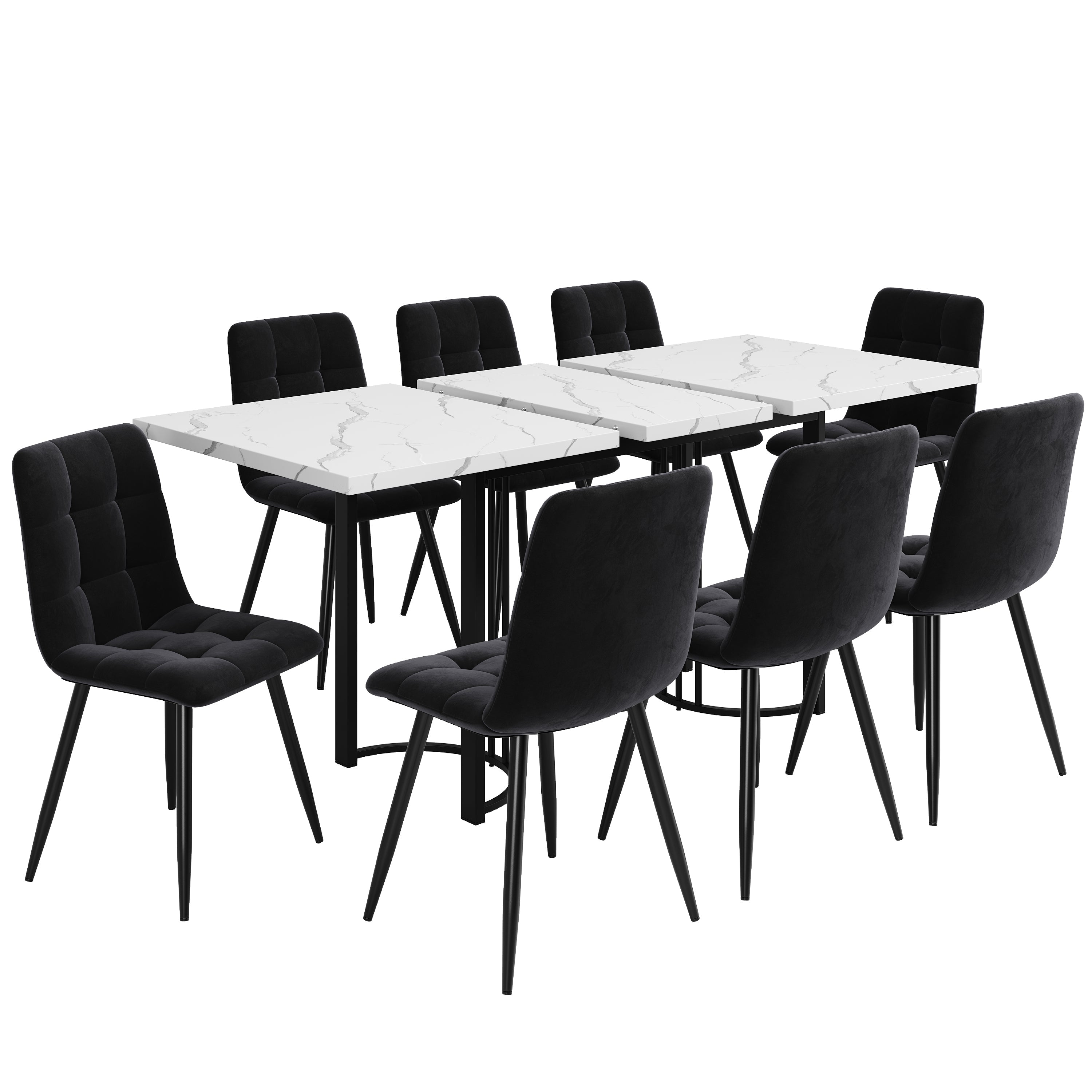 9-Piece Dining Set Extendable Rectangular Table for 8 Black Velvet