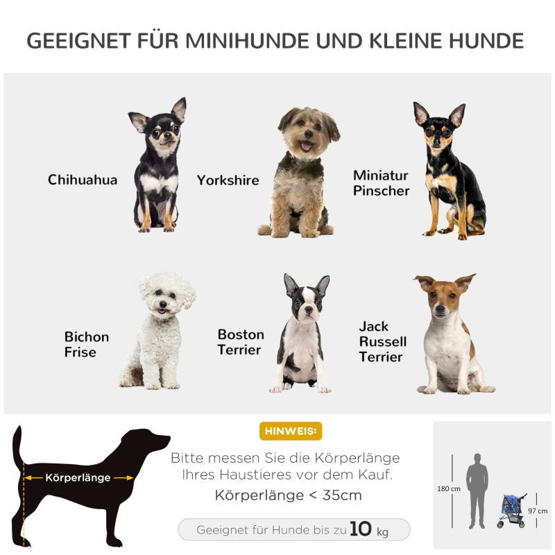 Hundebuggy, faltbare Regenhülle, Ablagekorb unten, 2 Getränkehalter, Blau