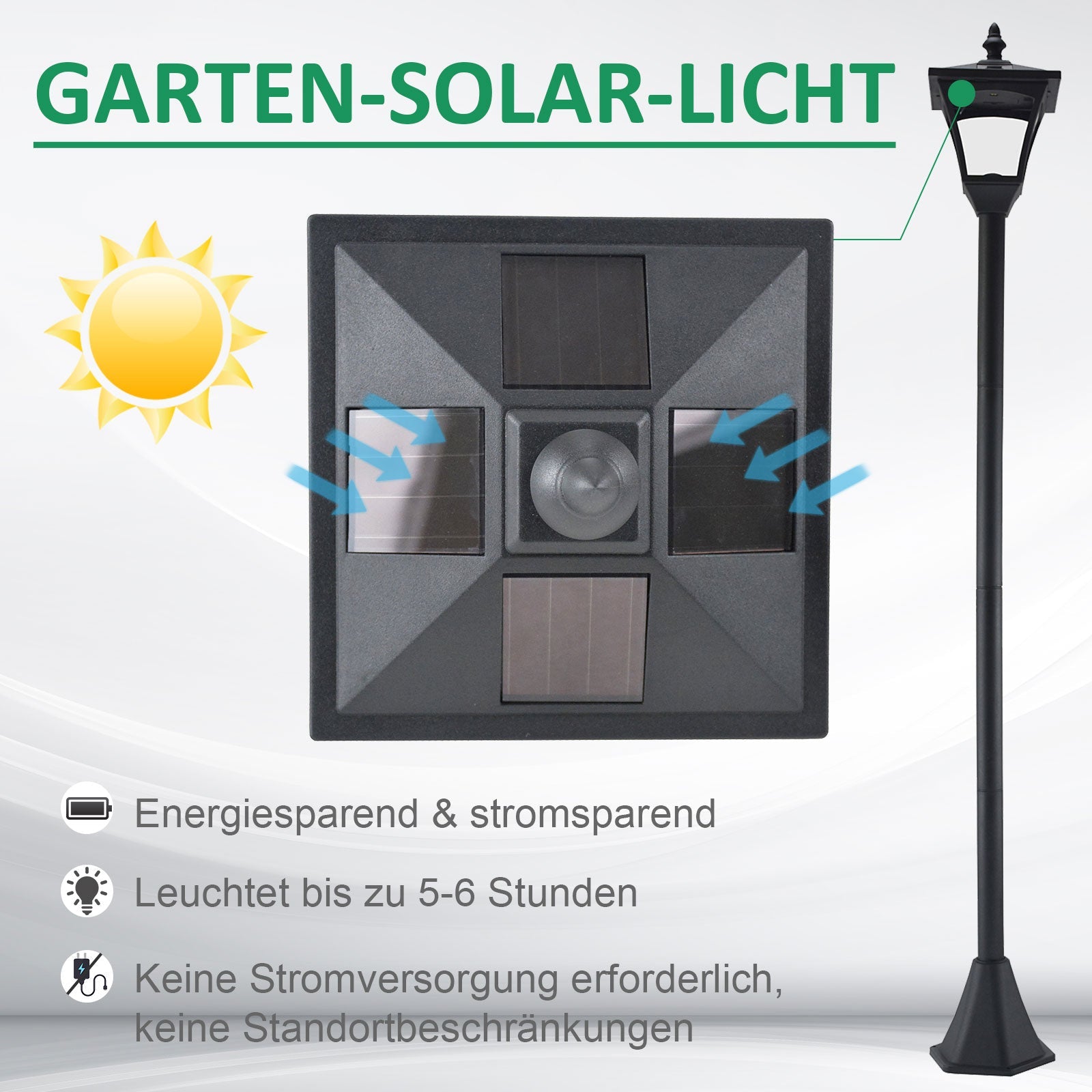 Solar Lantern LED 10 Lumen 15 x 15 x 120cm Black