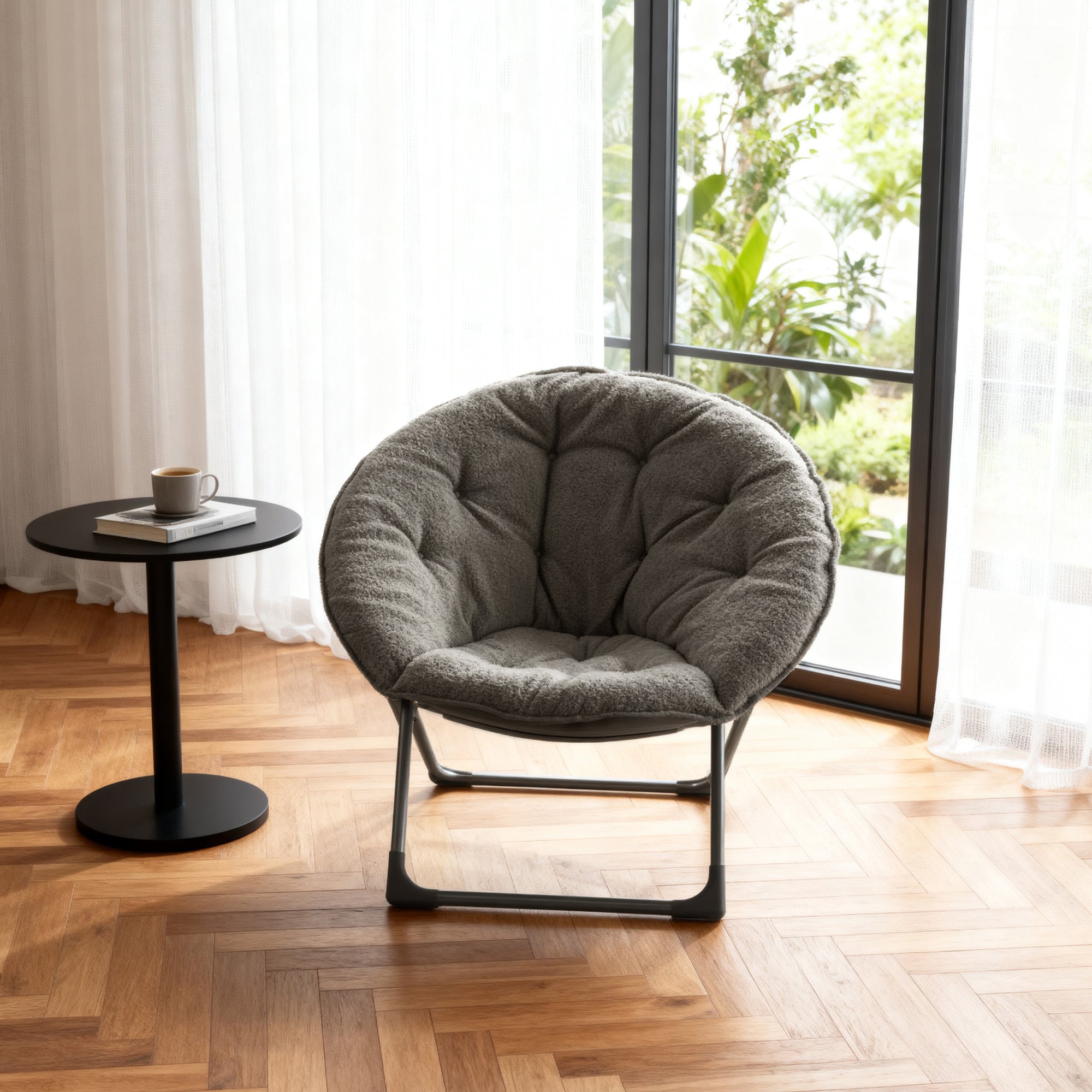 Folding Saucer Moon Chair Portable Soft Sheep's Wool - Grey