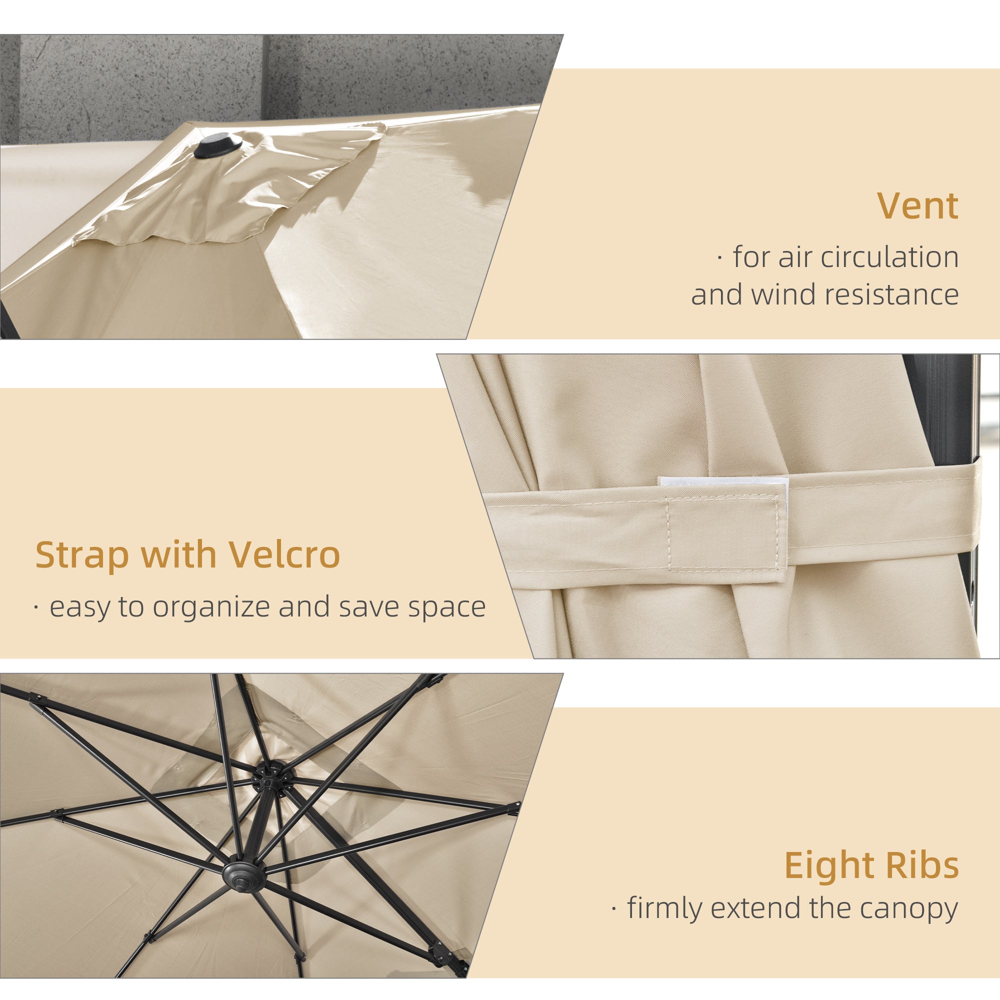 Cantilever Parasol Square Overhanging Umbrella with Crank, Tilt, 360° Rotation, Aluminium Frame, Cream White