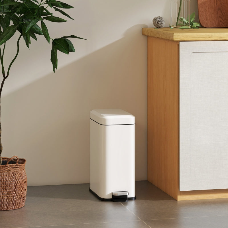 Mülleimer 5L Treteimer mit Inneneimer, Metall, Weiß