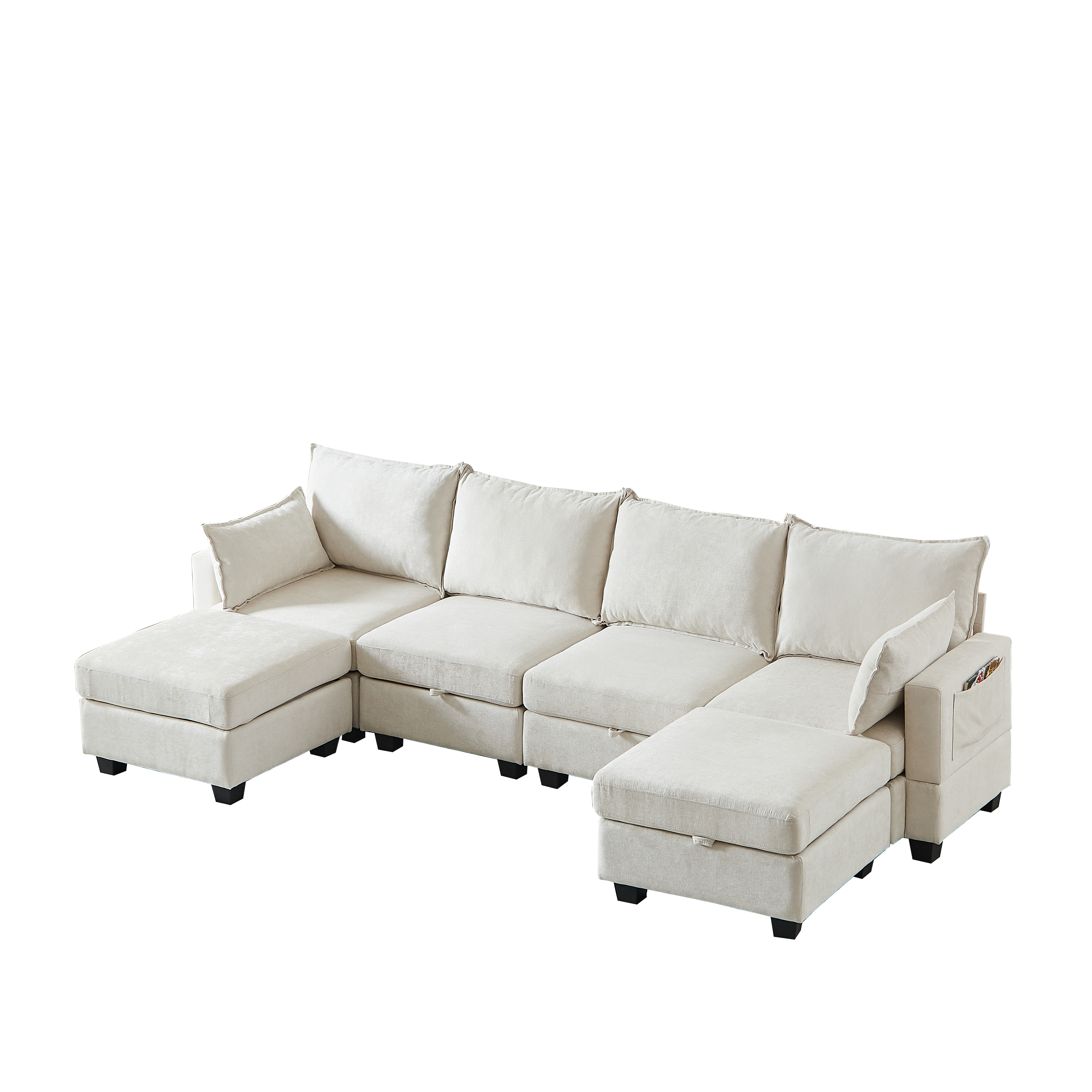 Modular Corner Sofa U-Shaped 6-Seater Storage Ottoman Chaise - Chenille