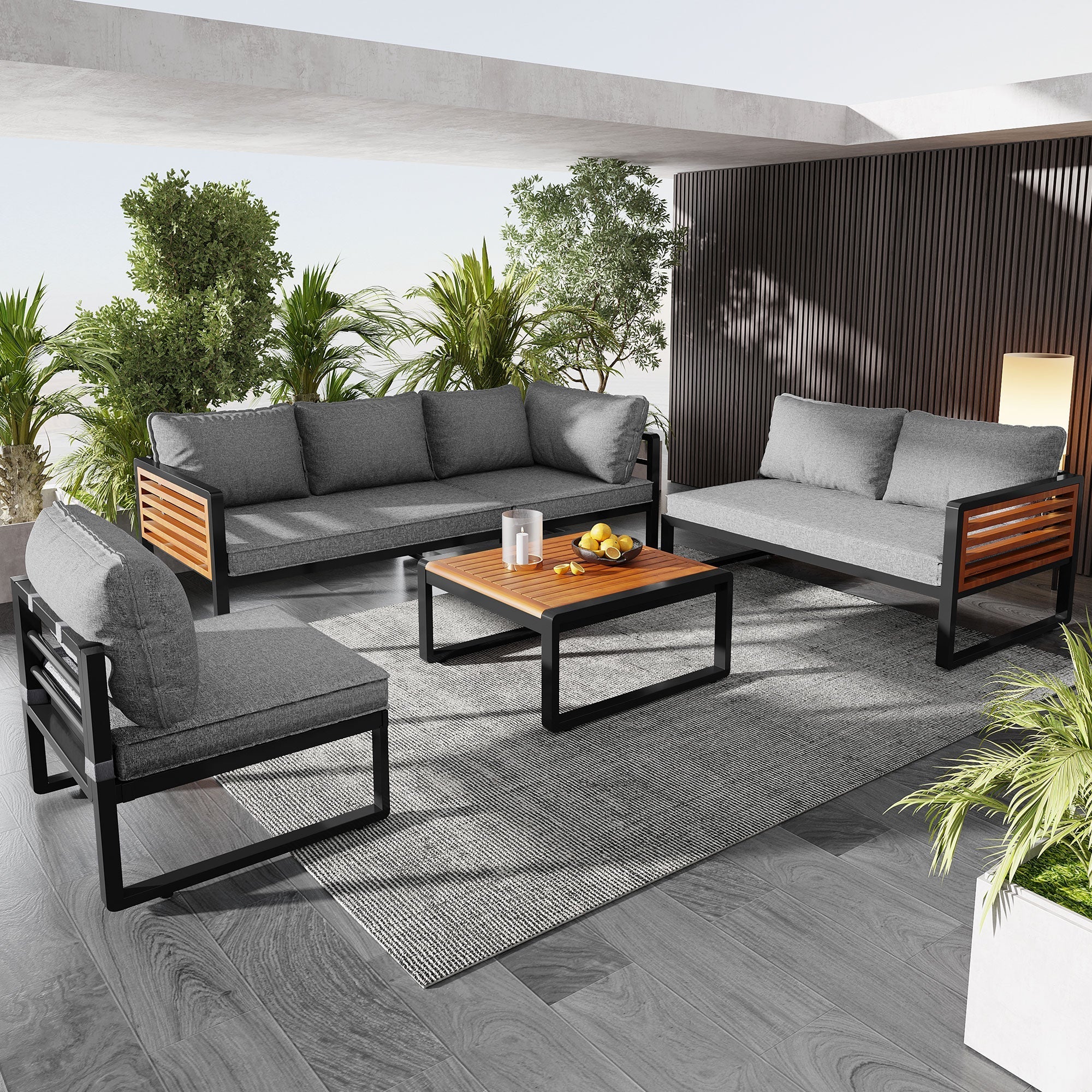 Garden Lounge Set 5-6 Seater Galvanized Iron Frame Wood Armrests