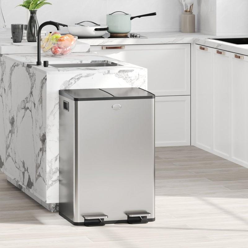 56L Dual Compartment Bin with Deodoriser Holders Stainless Steel