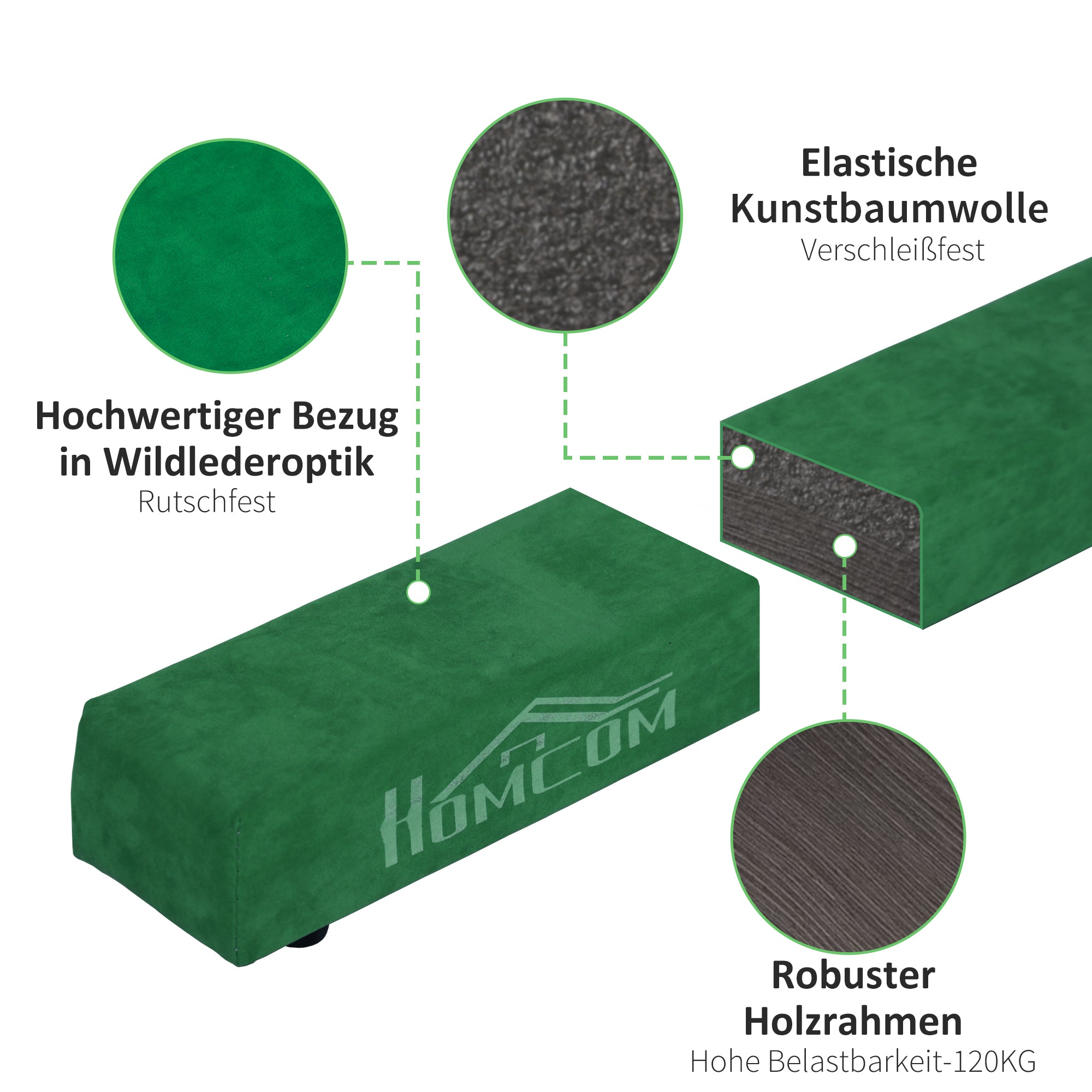 Foldable Balance Beam Non-Slip Suede Cover Sturdy Wood - Green