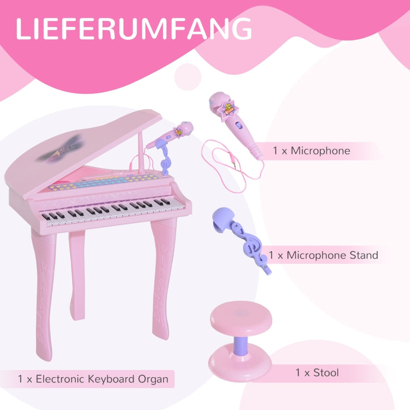 Children's Keyboard with 37 Keys, Microphone, LED Learning Mode, Recording Function, Pink